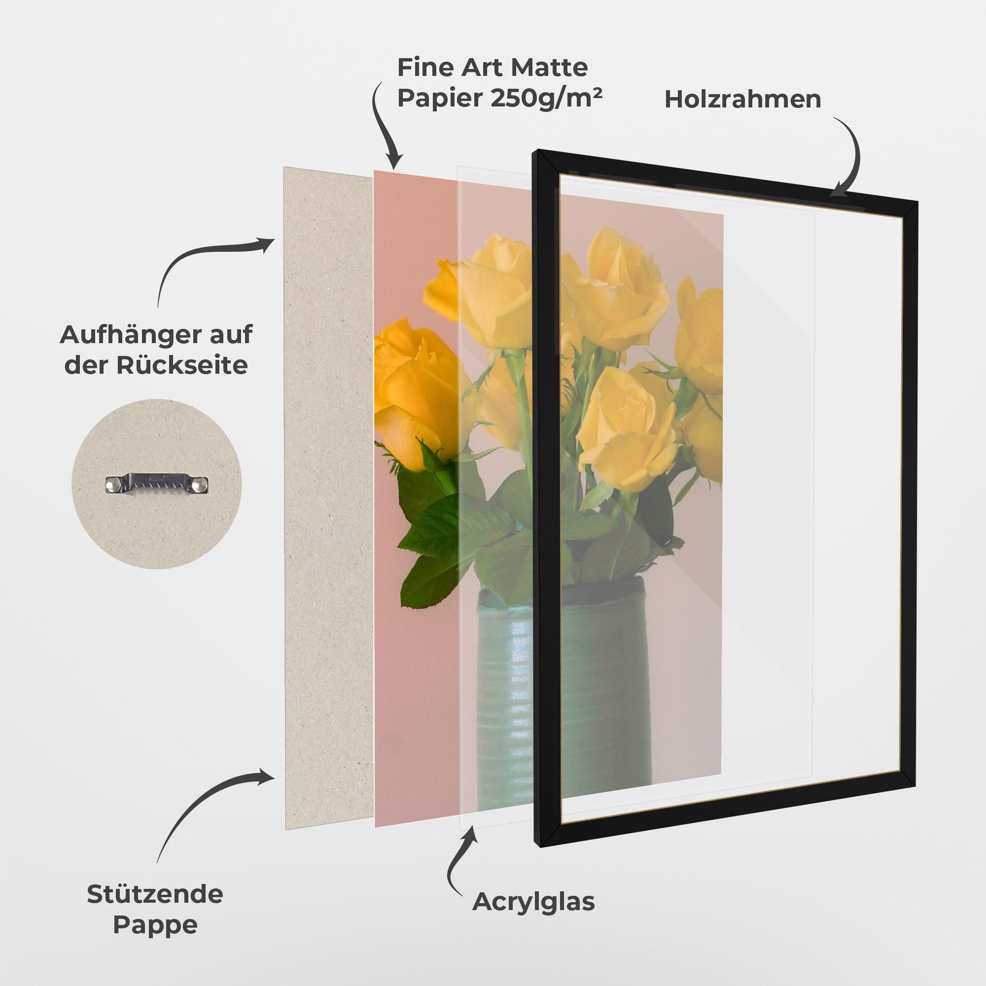 Gerahmte Poster Yellow Roses Vase mockup 1