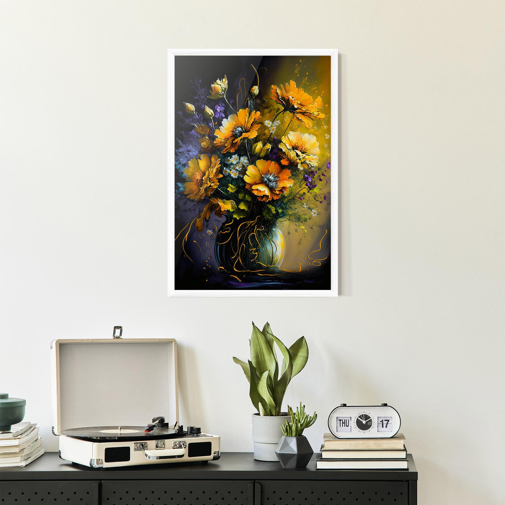 Gerahmte Poster Yellow Flower Art Vase mockup 2