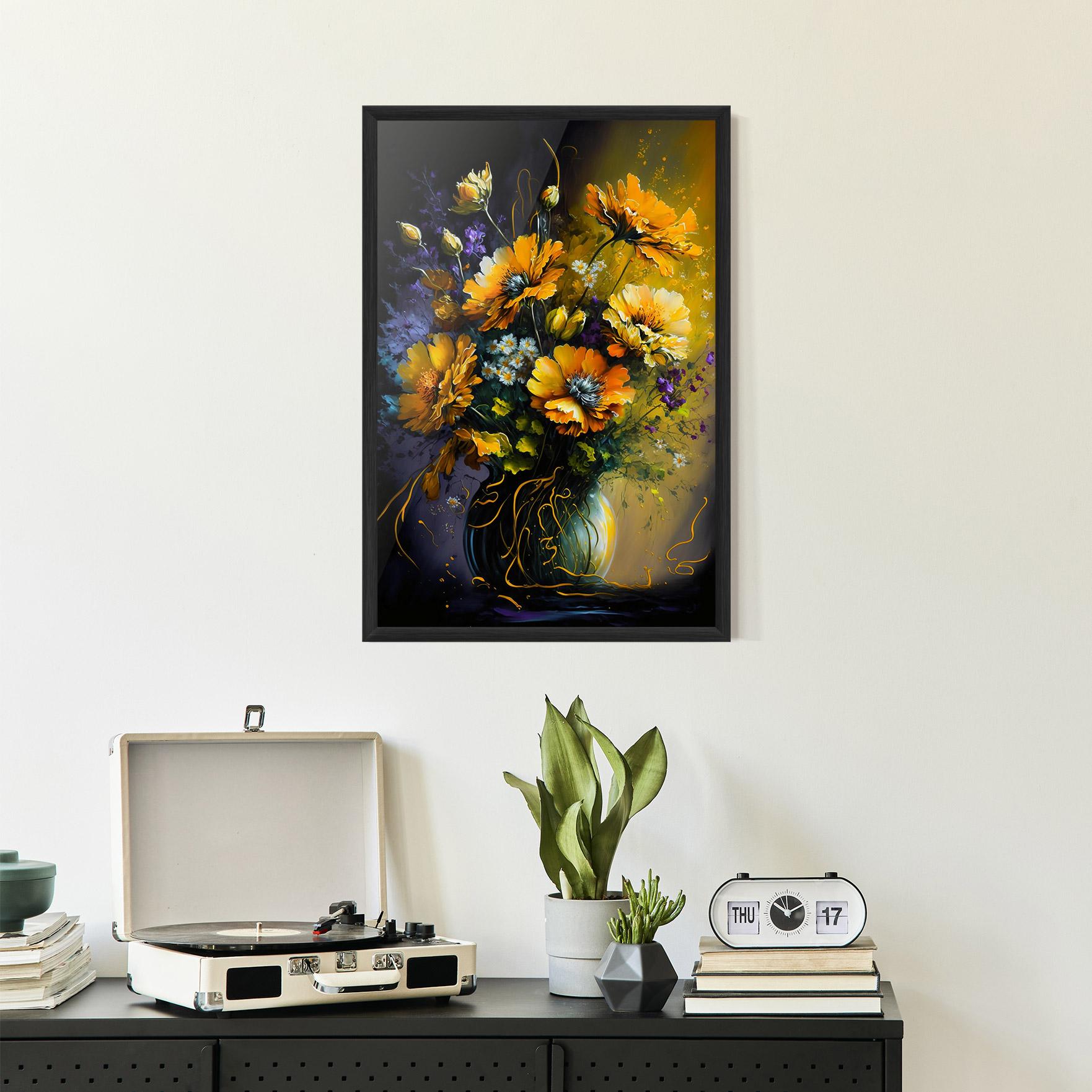 Gerahmte Poster Yellow Flower Art Vase mockup 2
