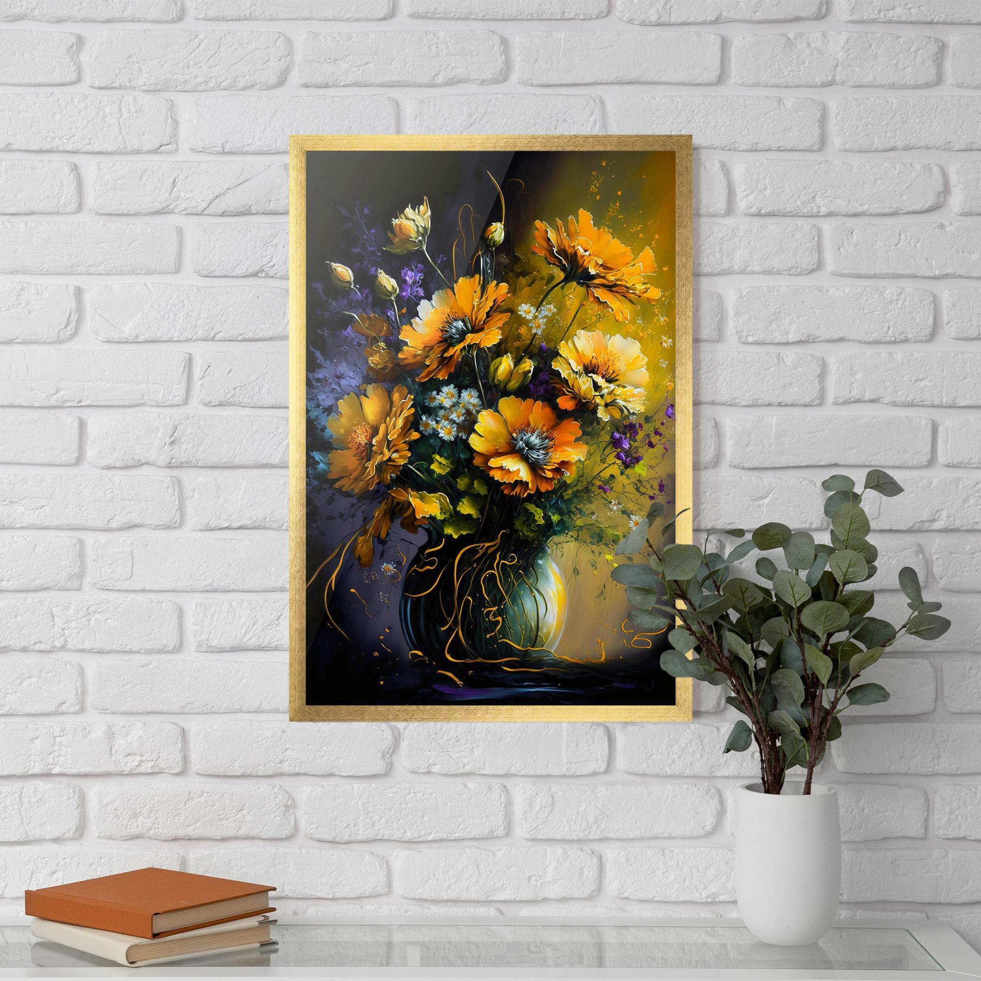 Gerahmte Poster Yellow Flower Art Vase mockup 5