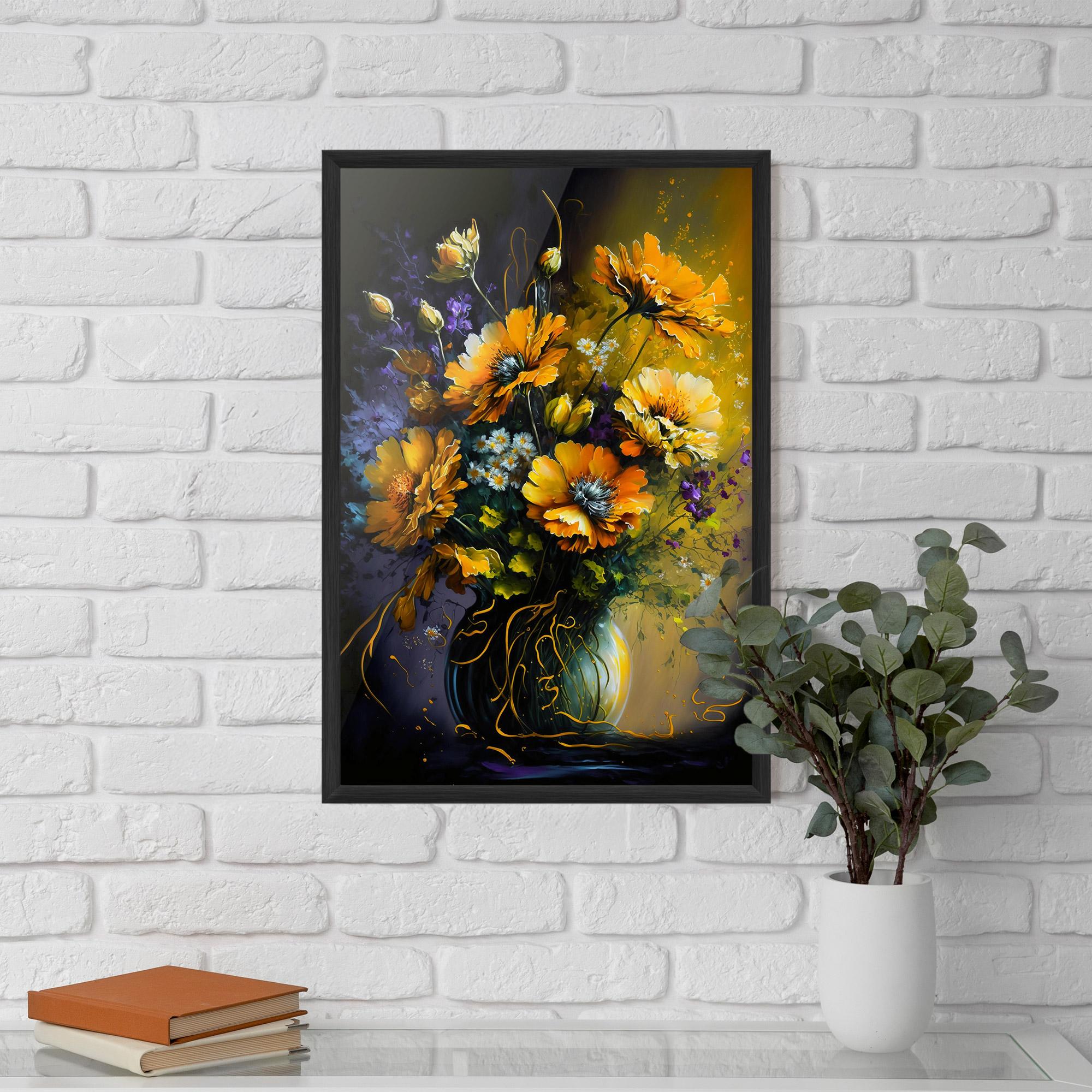 Gerahmte Poster Yellow Flower Art Vase mockup 5