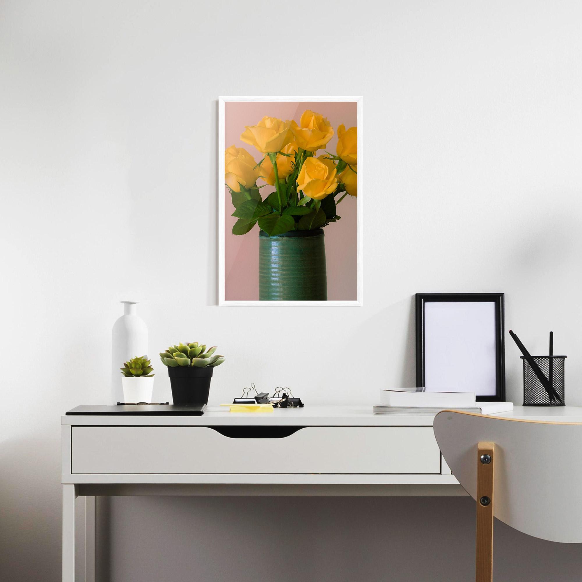 Gerahmte Poster Yellow Roses Vase mockup 7