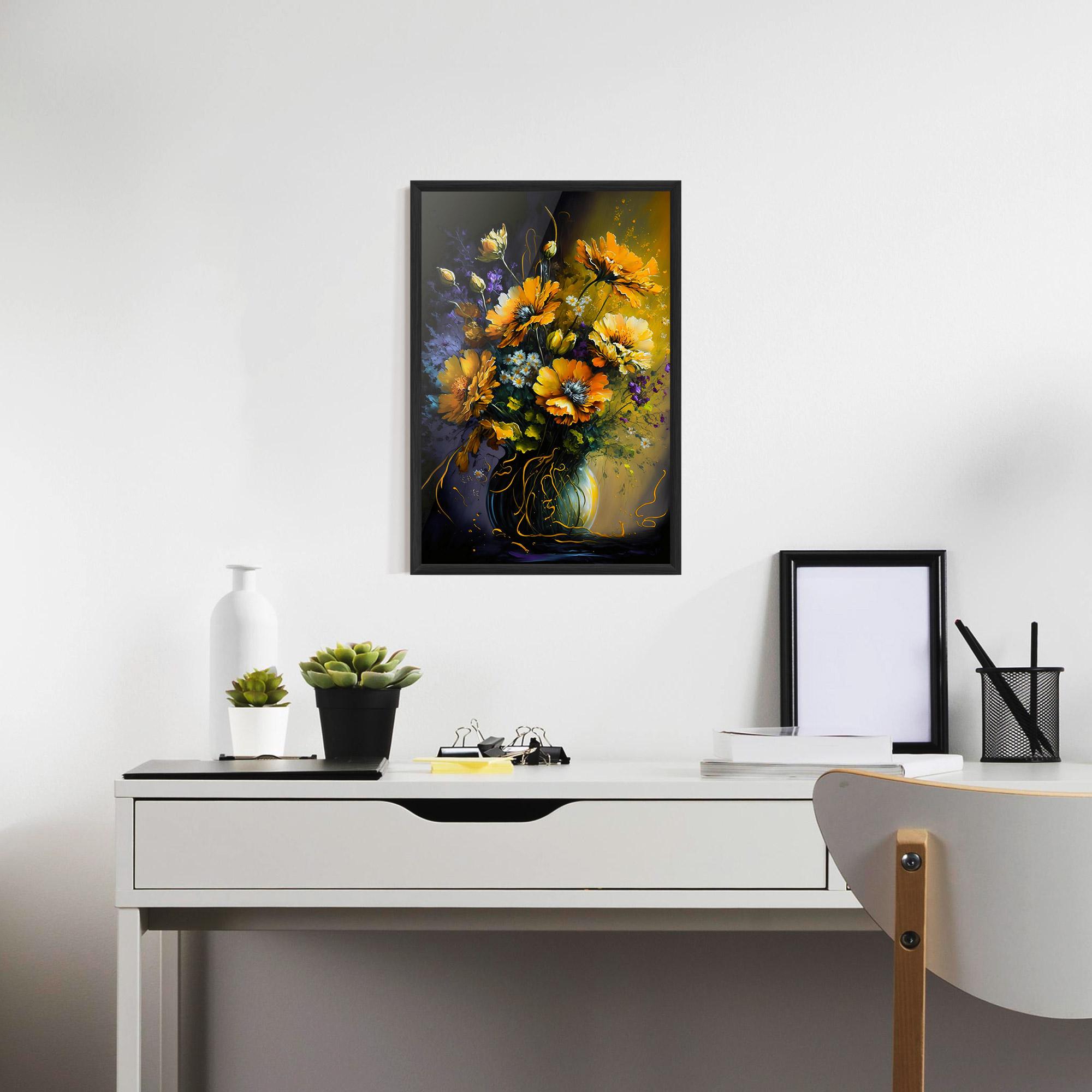 Gerahmte Poster Yellow Flower Art Vase mockup 7