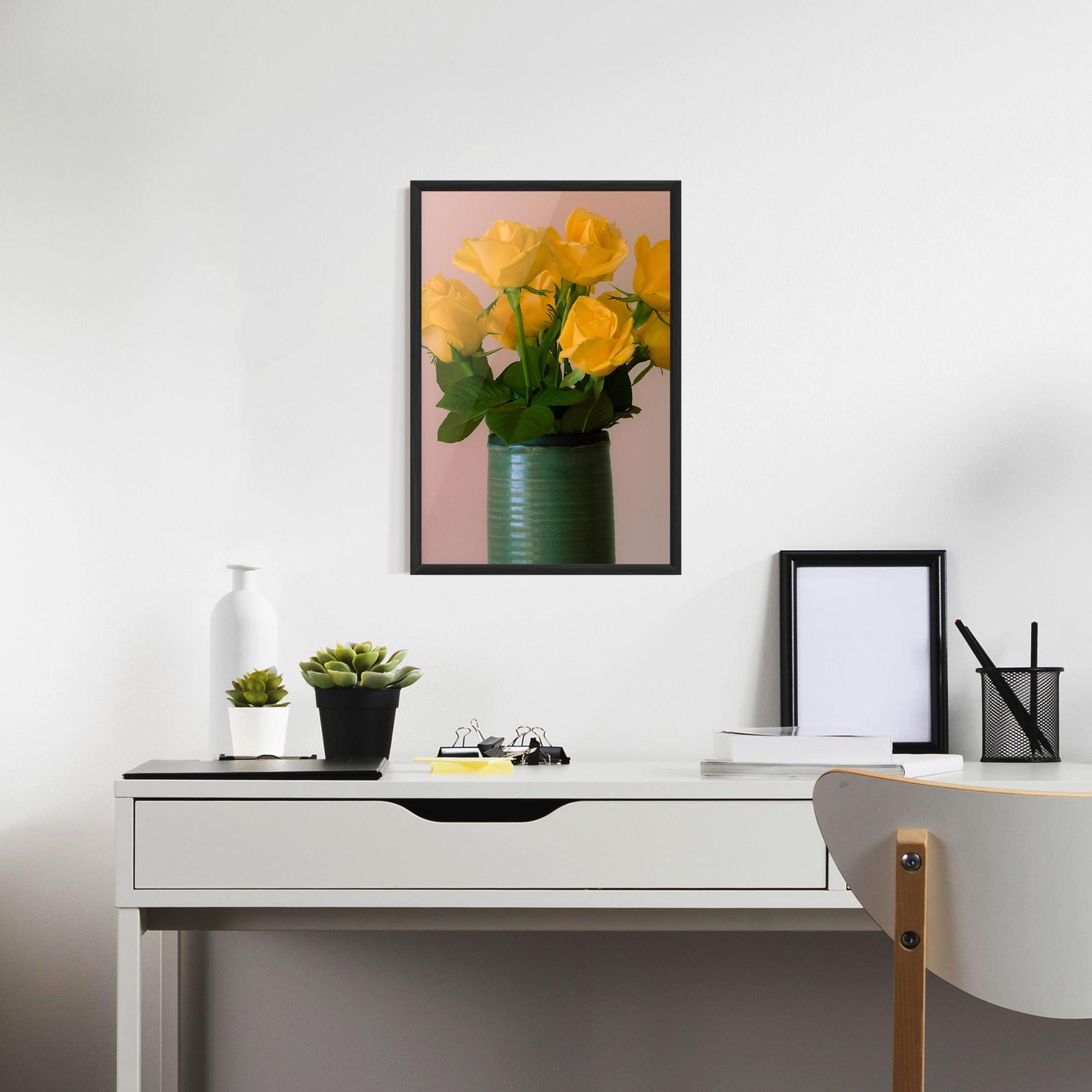 Gerahmte Poster Yellow Roses Vase mockup 7