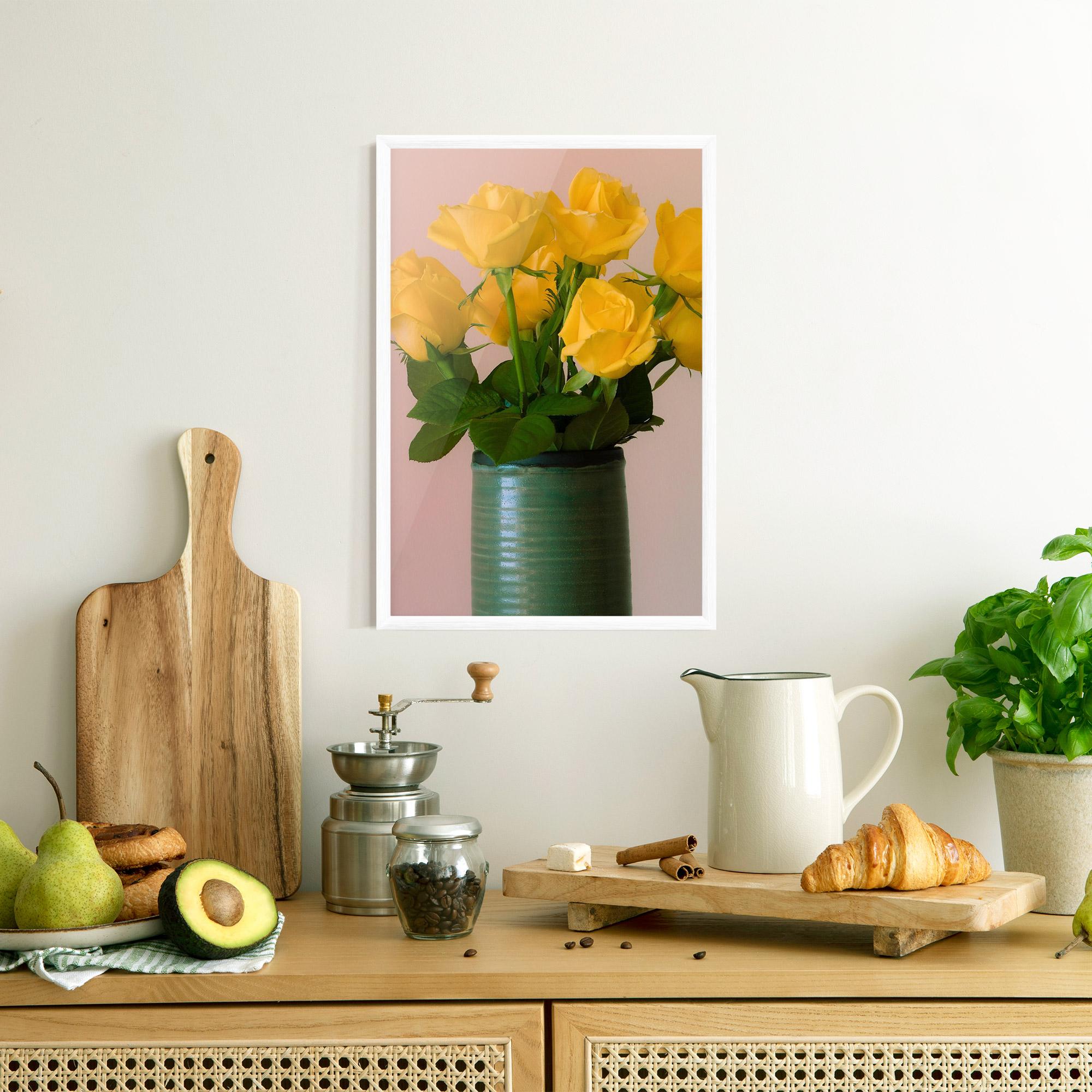 Gerahmte Poster Yellow Roses Vase mockup 8