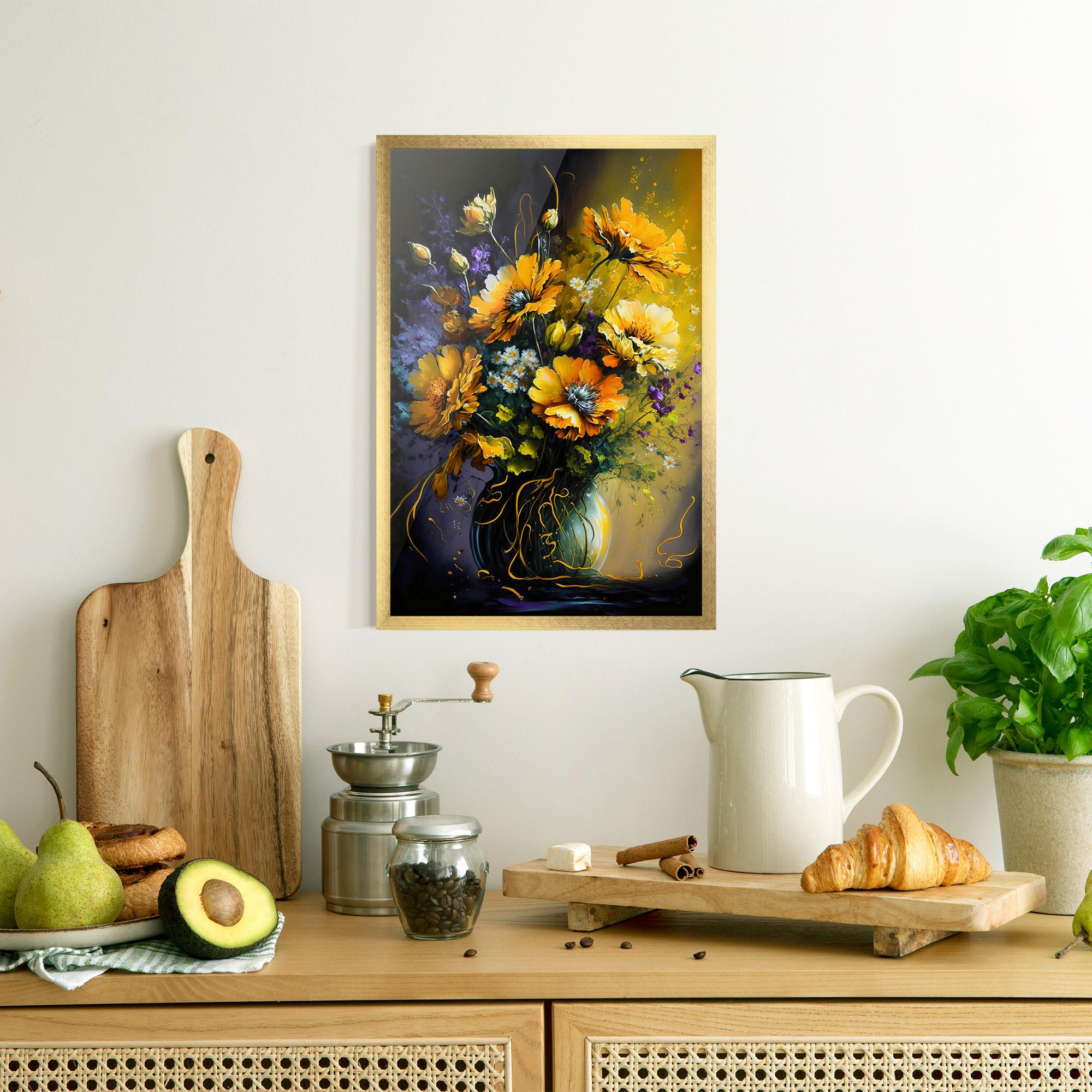 Gerahmte Poster Yellow Flower Art Vase mockup 8