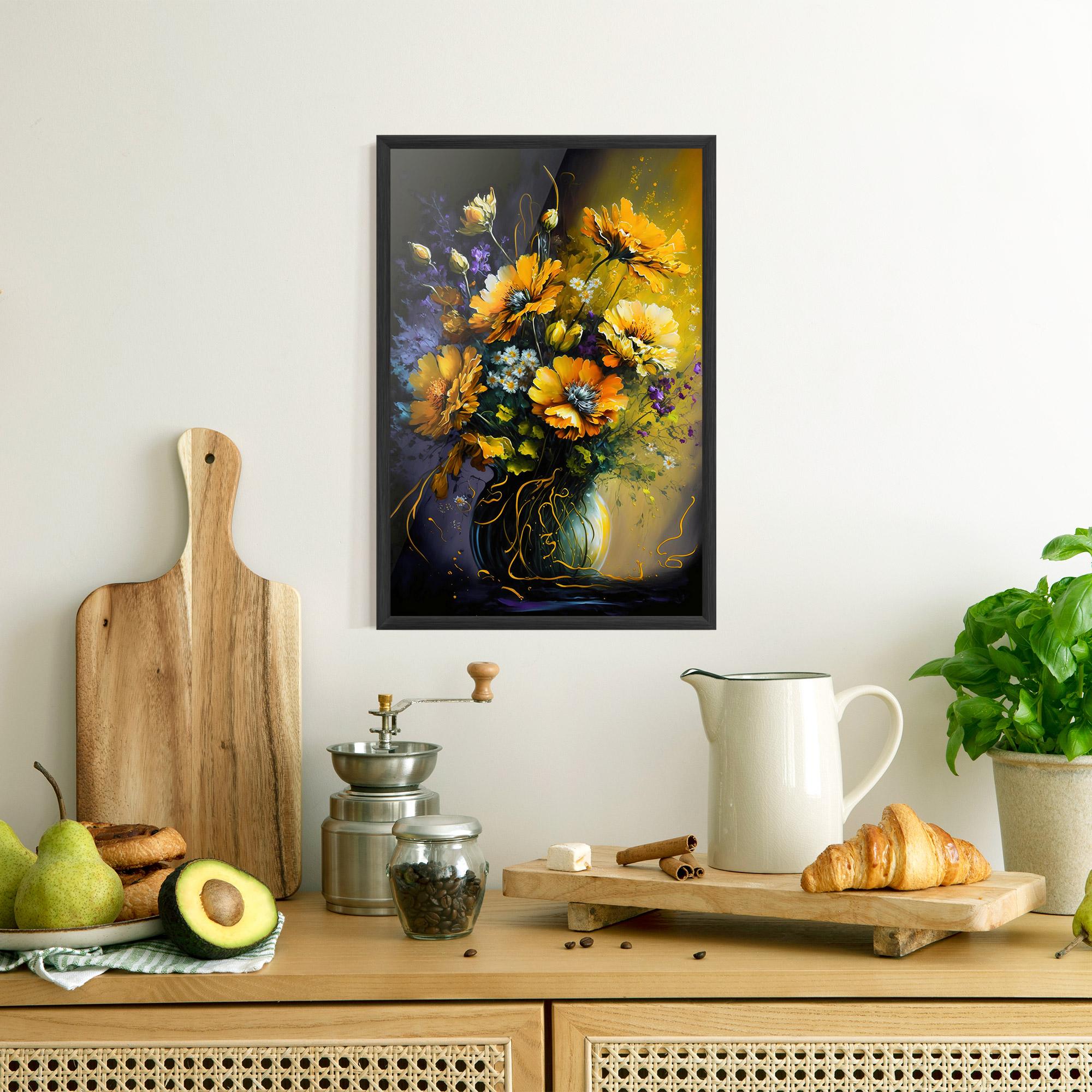 Gerahmte Poster Yellow Flower Art Vase mockup 8