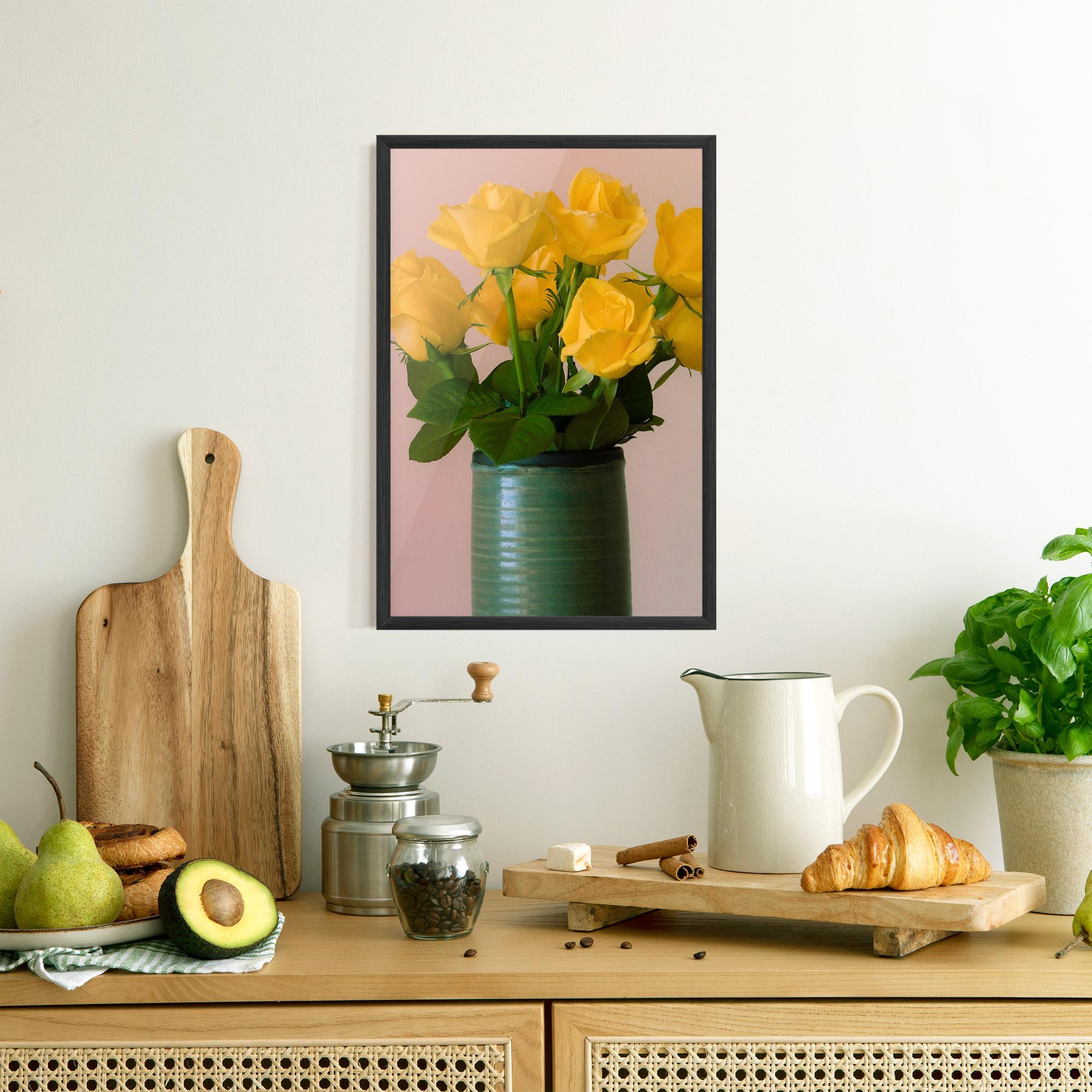 Gerahmte Poster Yellow Roses Vase mockup 8