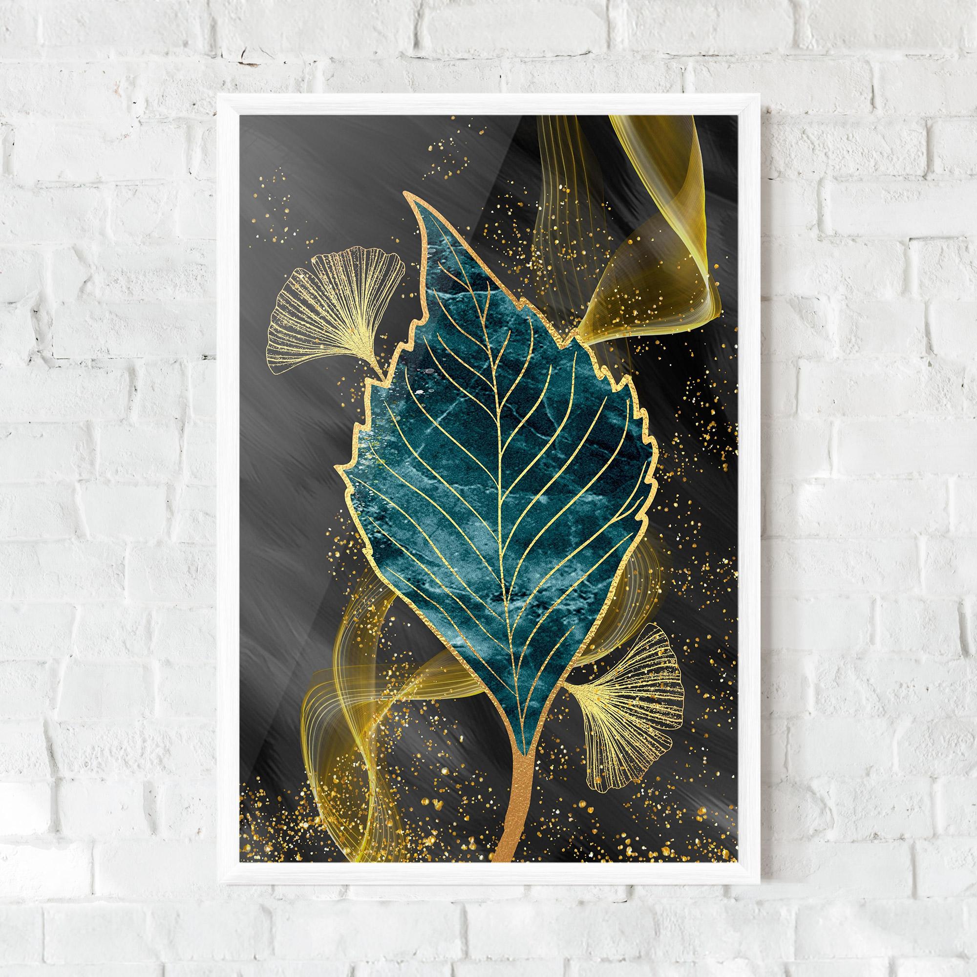 Gerahmte Poster Golden Leaves Blue mockup 0