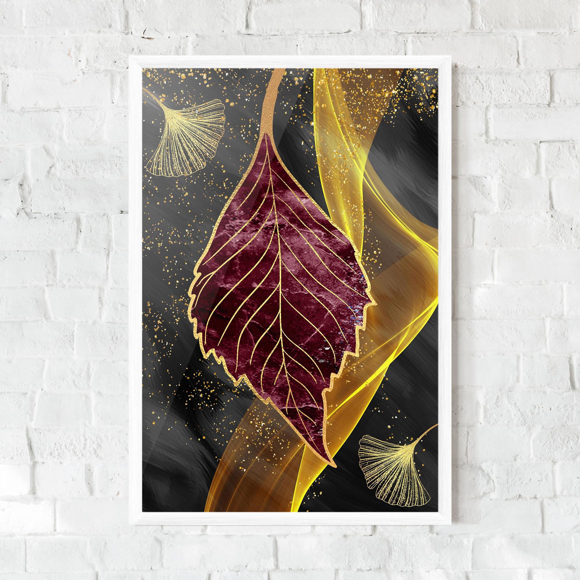 Gerahmte Poster Golden Leaves Red mockup 0