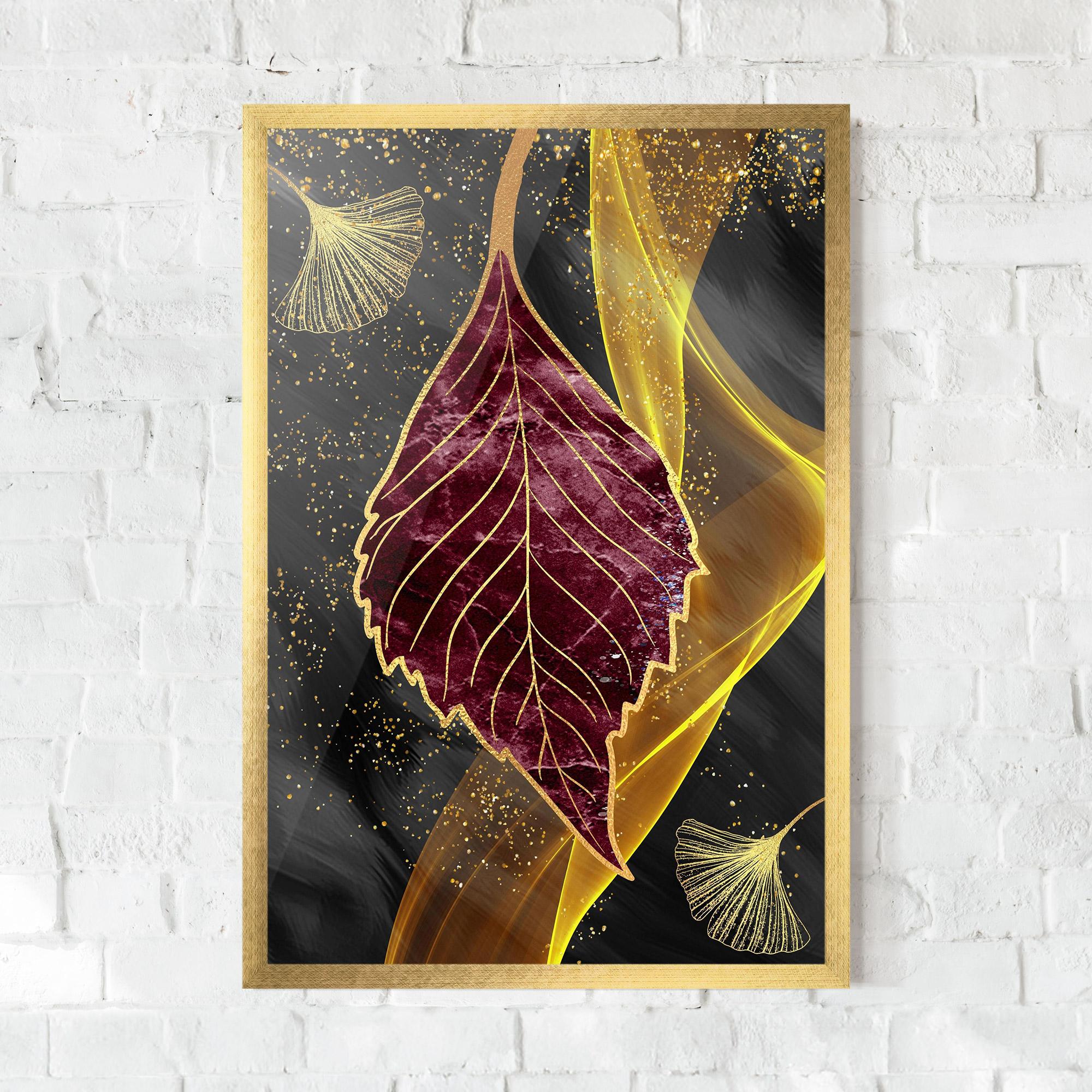 Gerahmte Poster Golden Leaves Red mockup 0