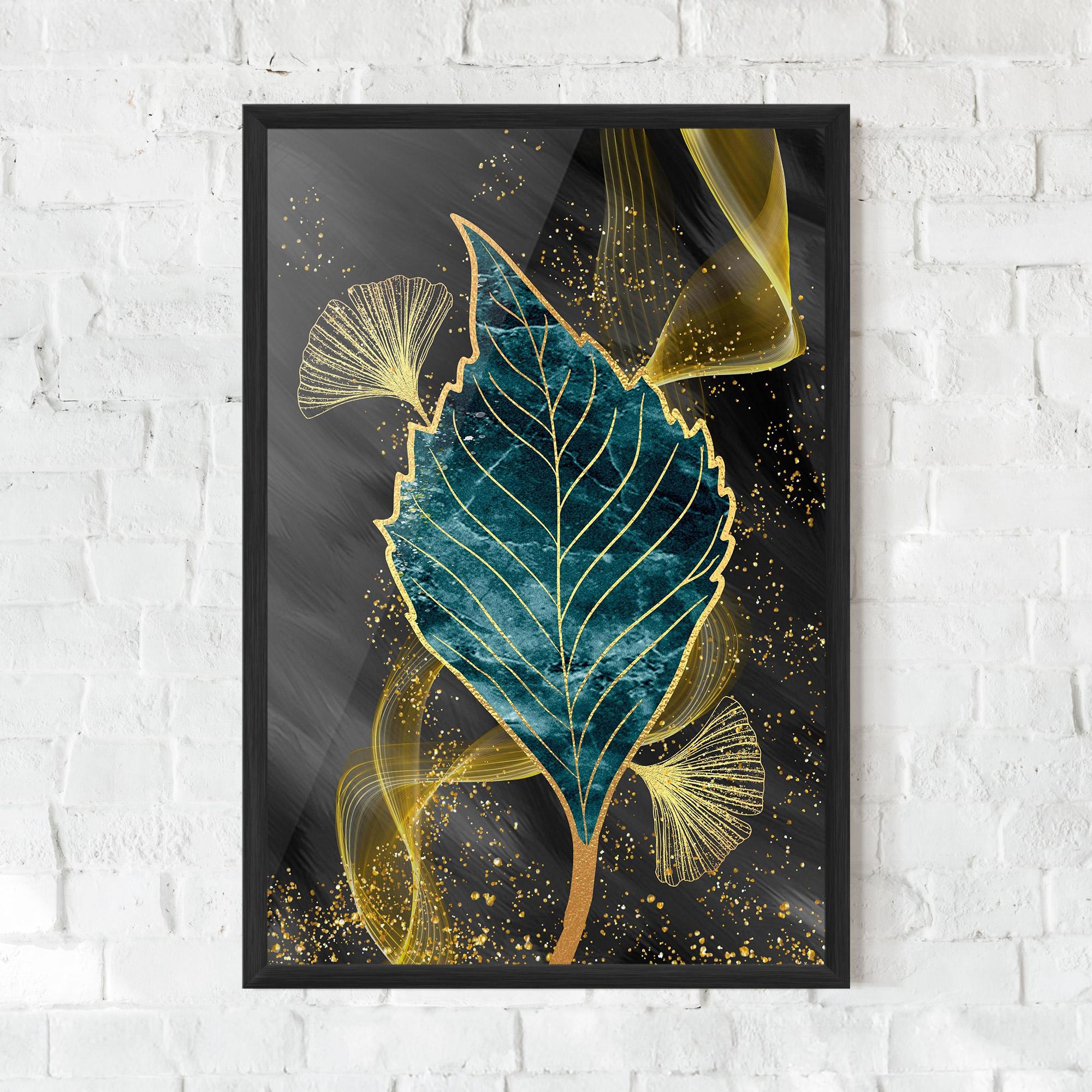 Gerahmte Poster Golden Leaves Blue mockup 0
