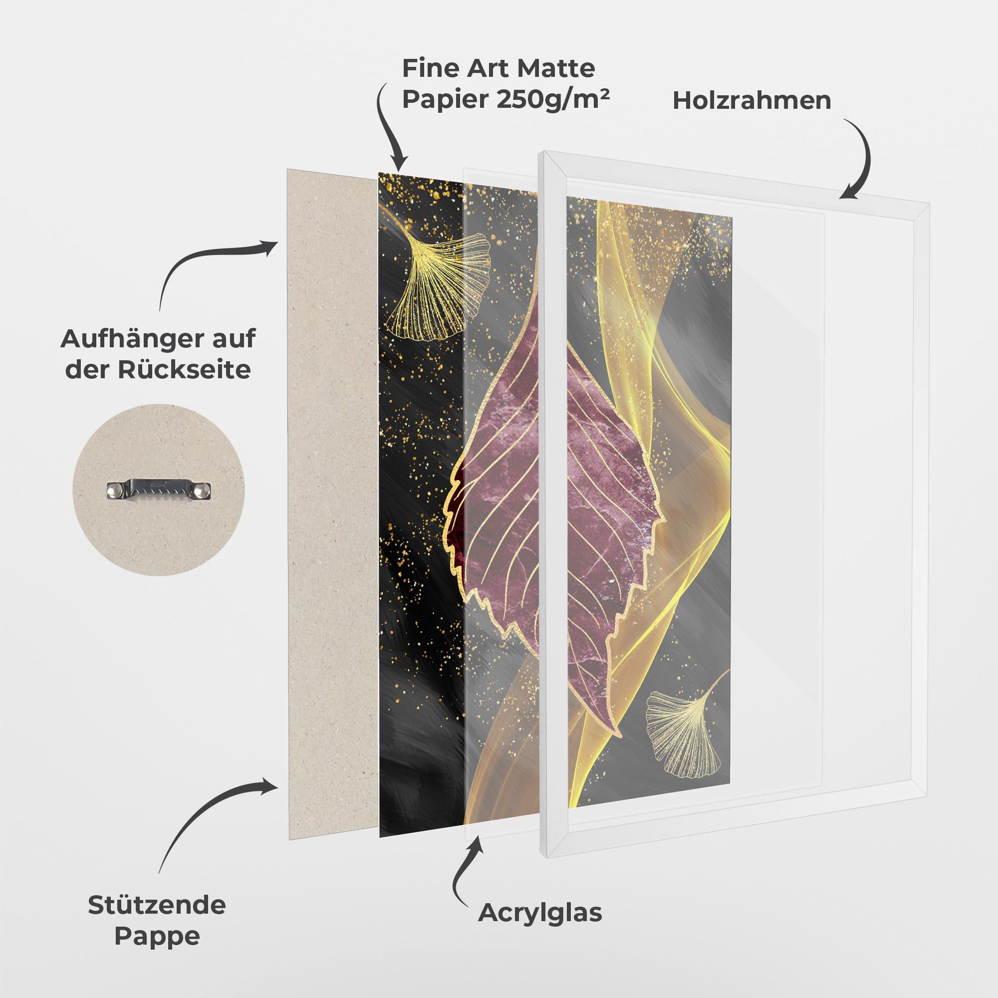 Gerahmte Poster Golden Leaves Red mockup 1