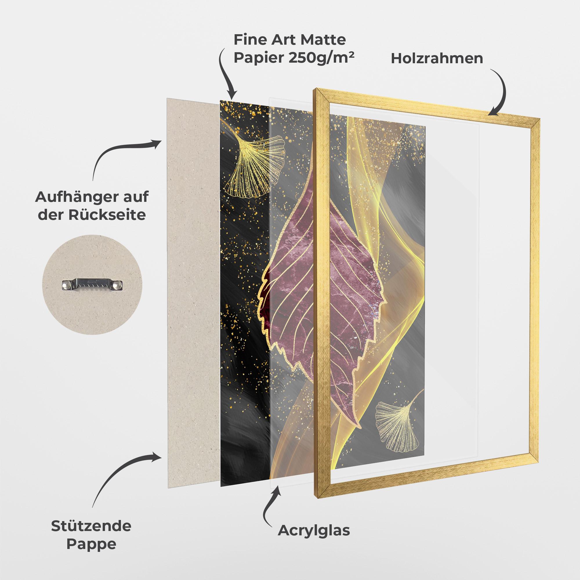 Gerahmte Poster Golden Leaves Red mockup 1