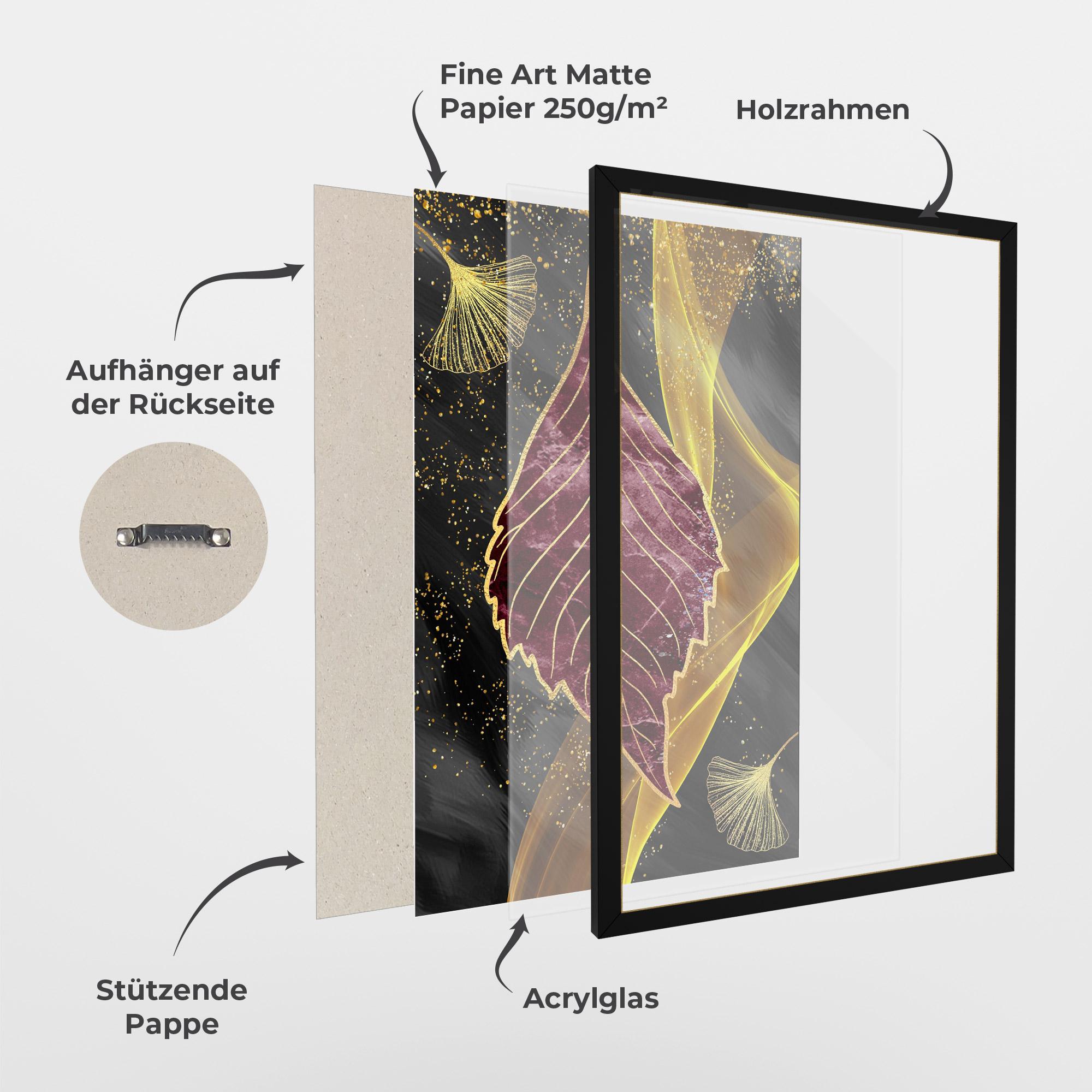 Gerahmte Poster Golden Leaves Red mockup 1