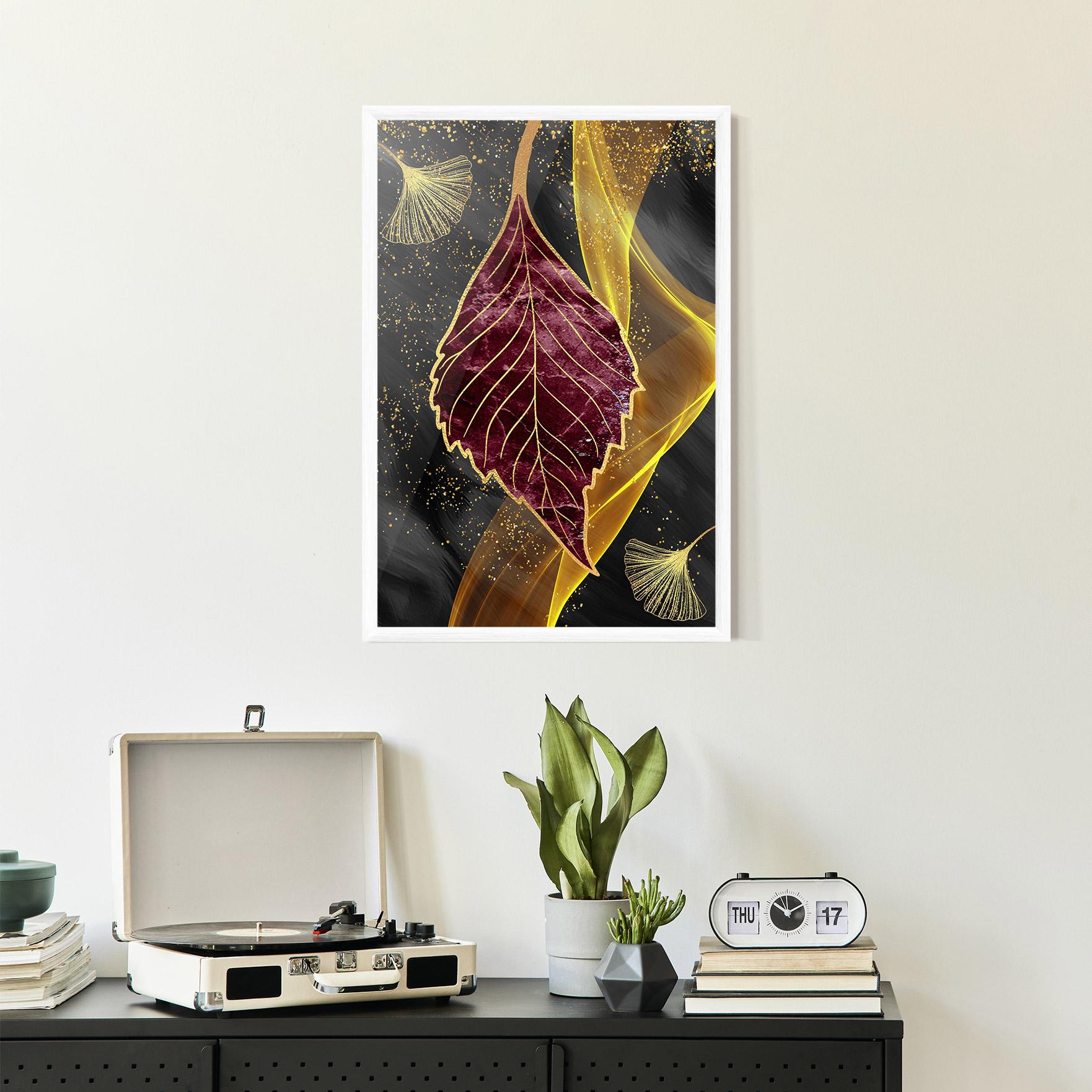 Gerahmte Poster Golden Leaves Red mockup 2