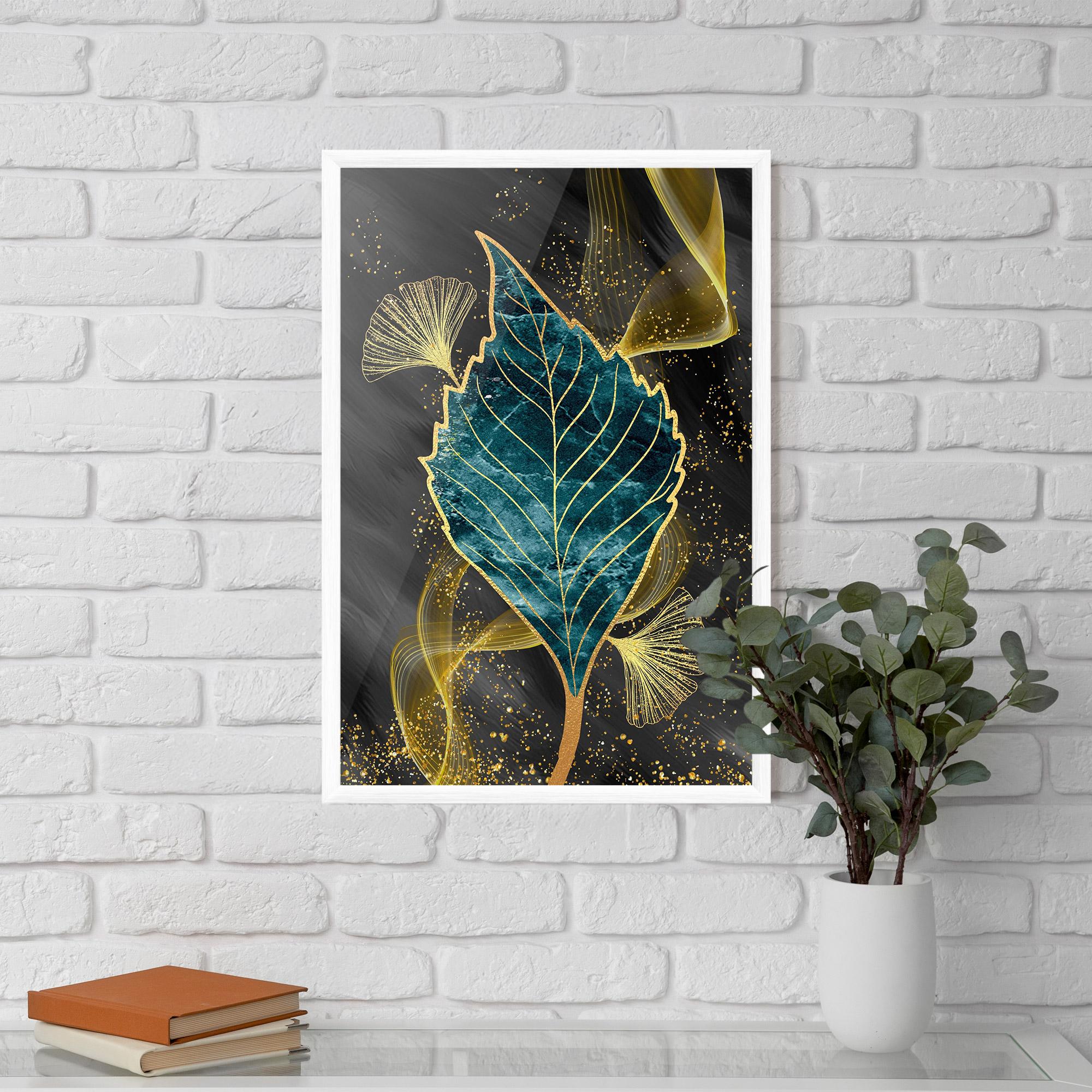 Gerahmte Poster Golden Leaves Blue mockup 5