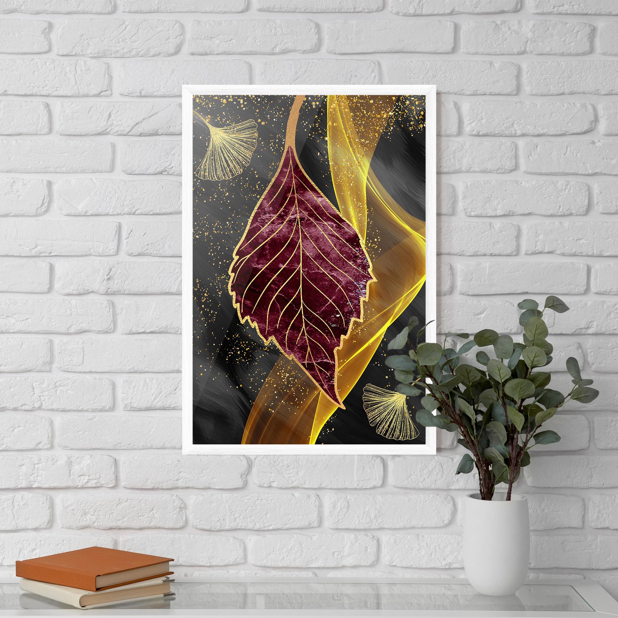 Gerahmte Poster Golden Leaves Red mockup 5