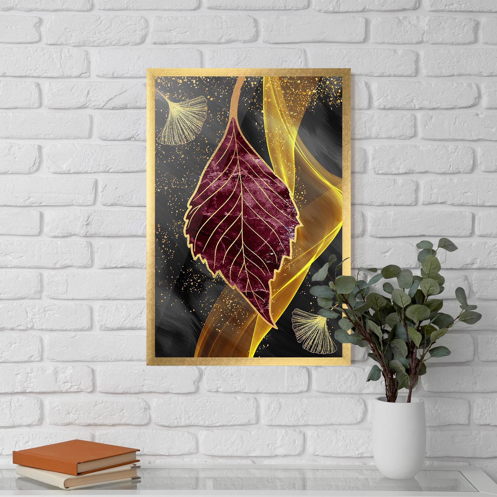 Gerahmte Poster Golden Leaves Red mockup 5