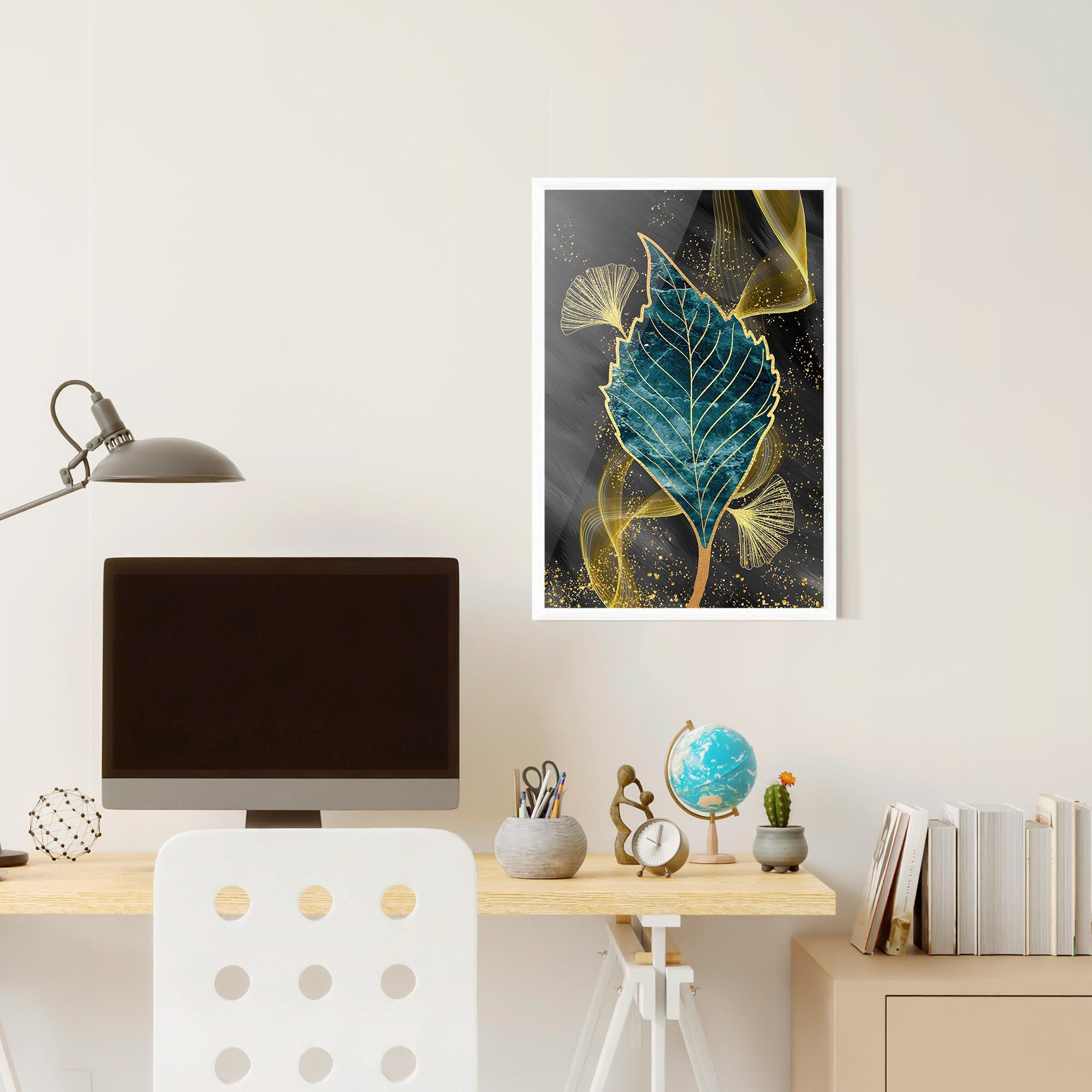 Gerahmte Poster Golden Leaves Blue mockup 6