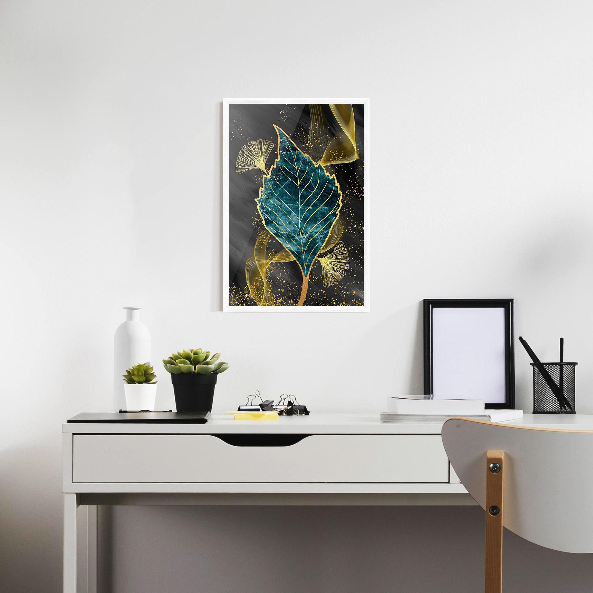 Gerahmte Poster Golden Leaves Blue mockup 7