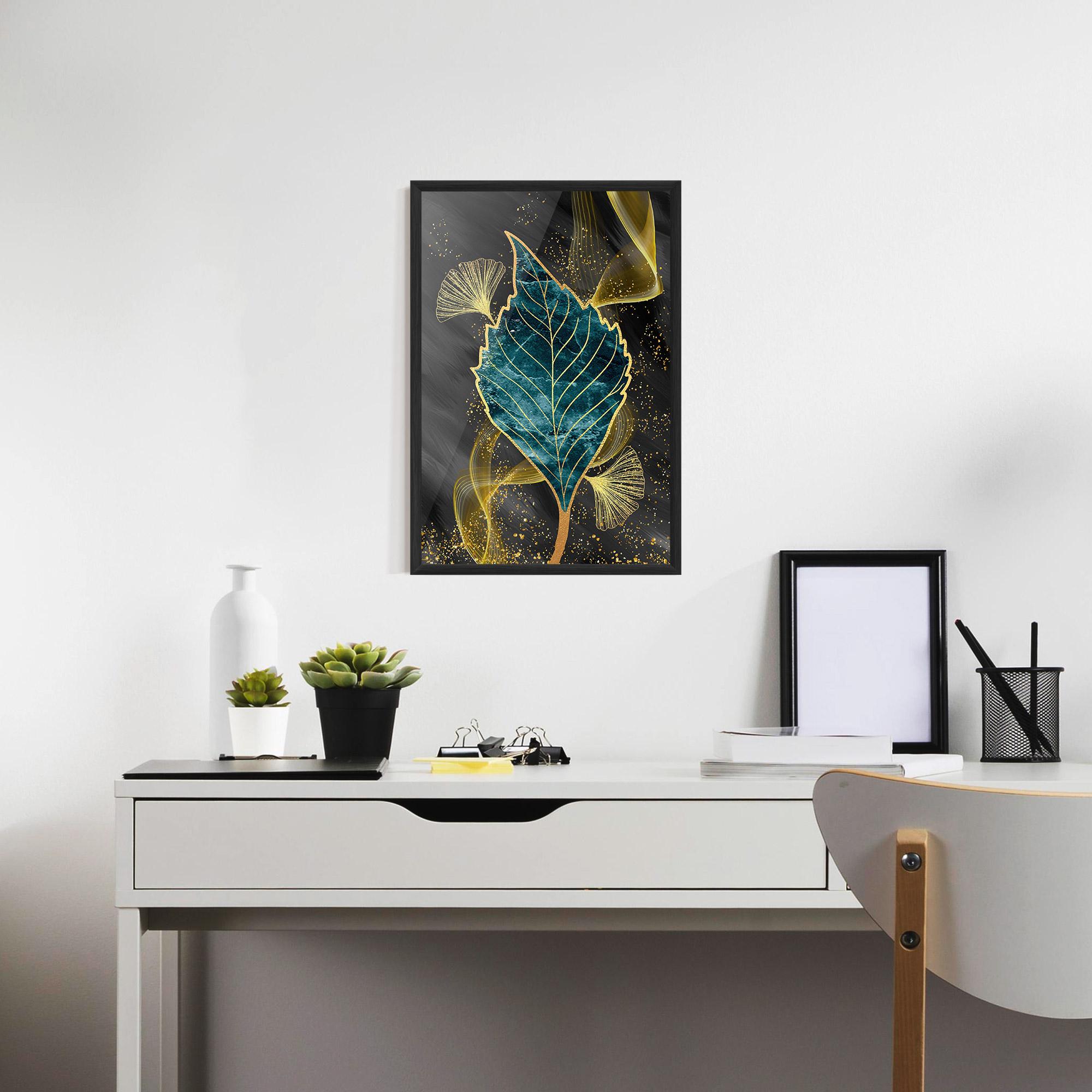 Gerahmte Poster Golden Leaves Blue mockup 7