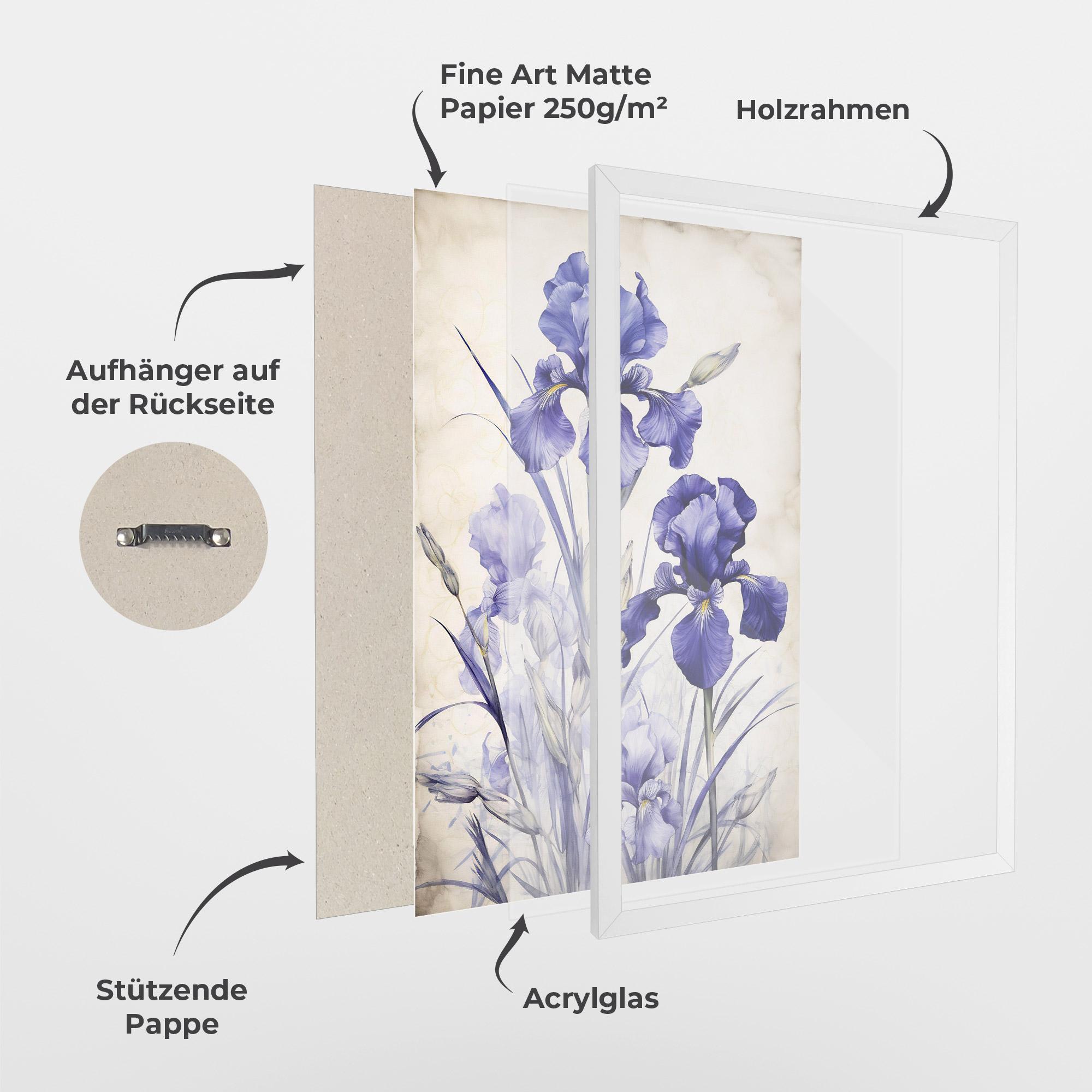 Gerahmte Poster Irises Painting mockup 1