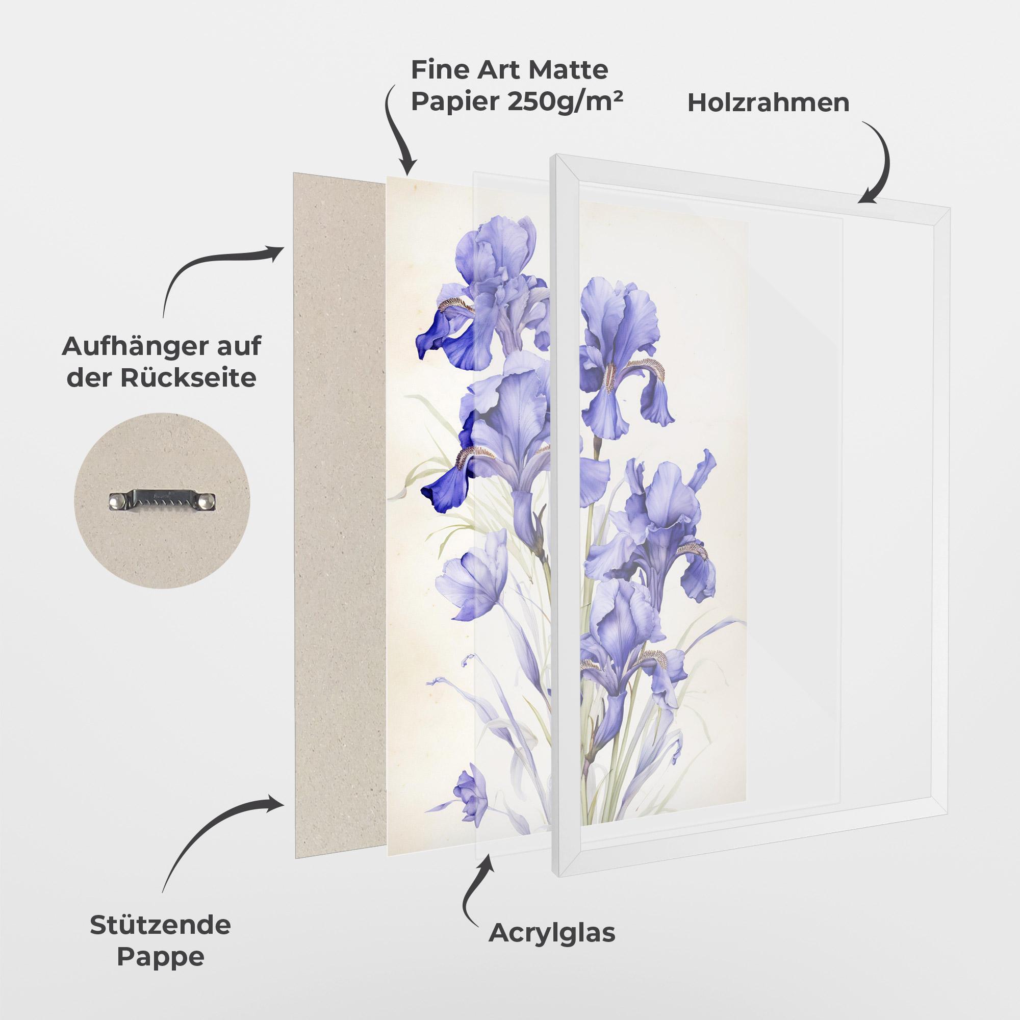 Gerahmte Poster Purple Iris On Cream mockup 1