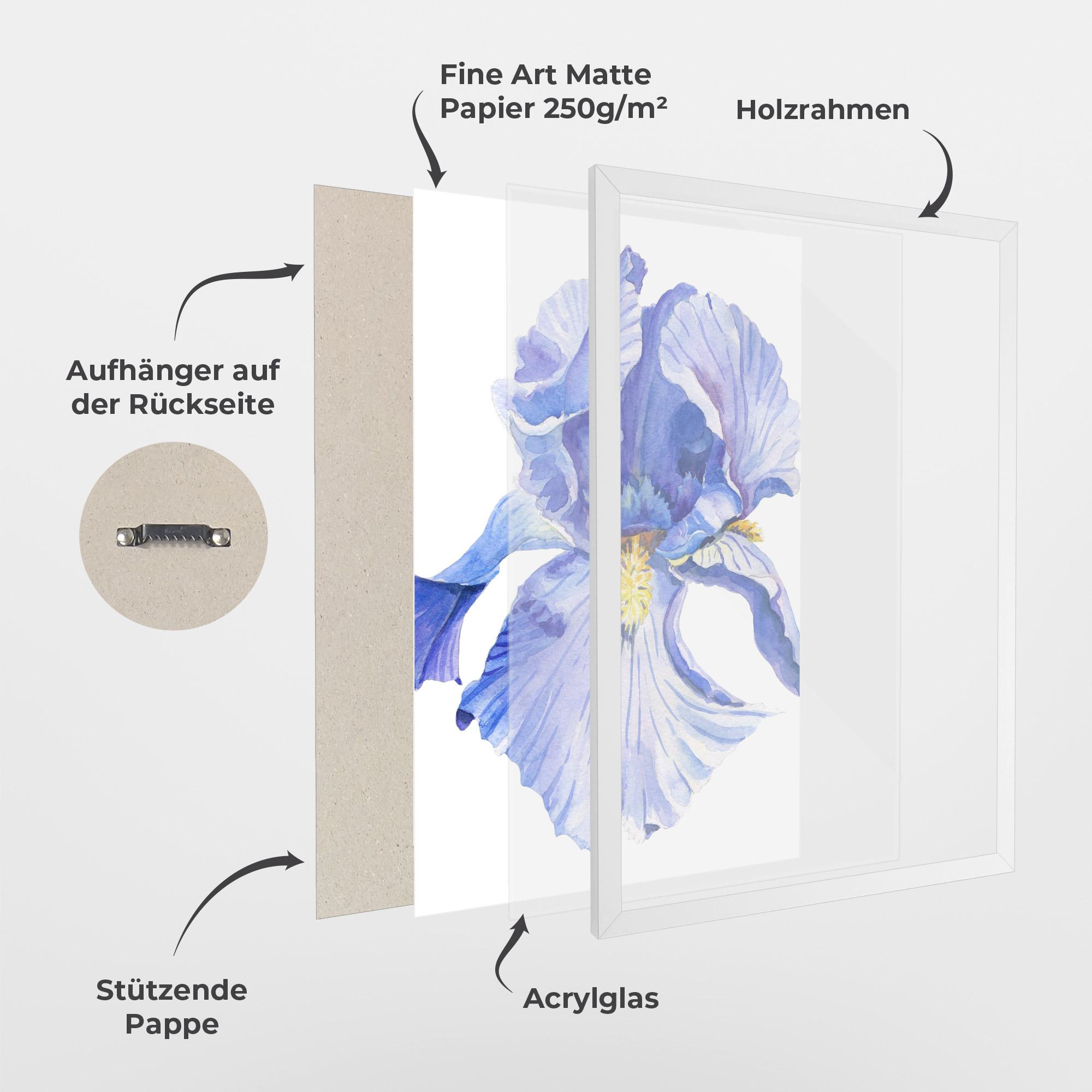 Gerahmte Poster Purple Iris On White mockup 1