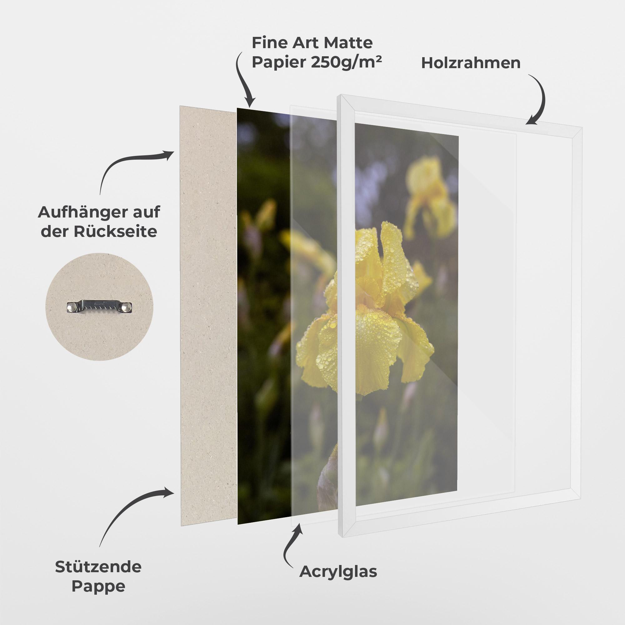 Gerahmte Poster Yellow Iris After Rain mockup 1