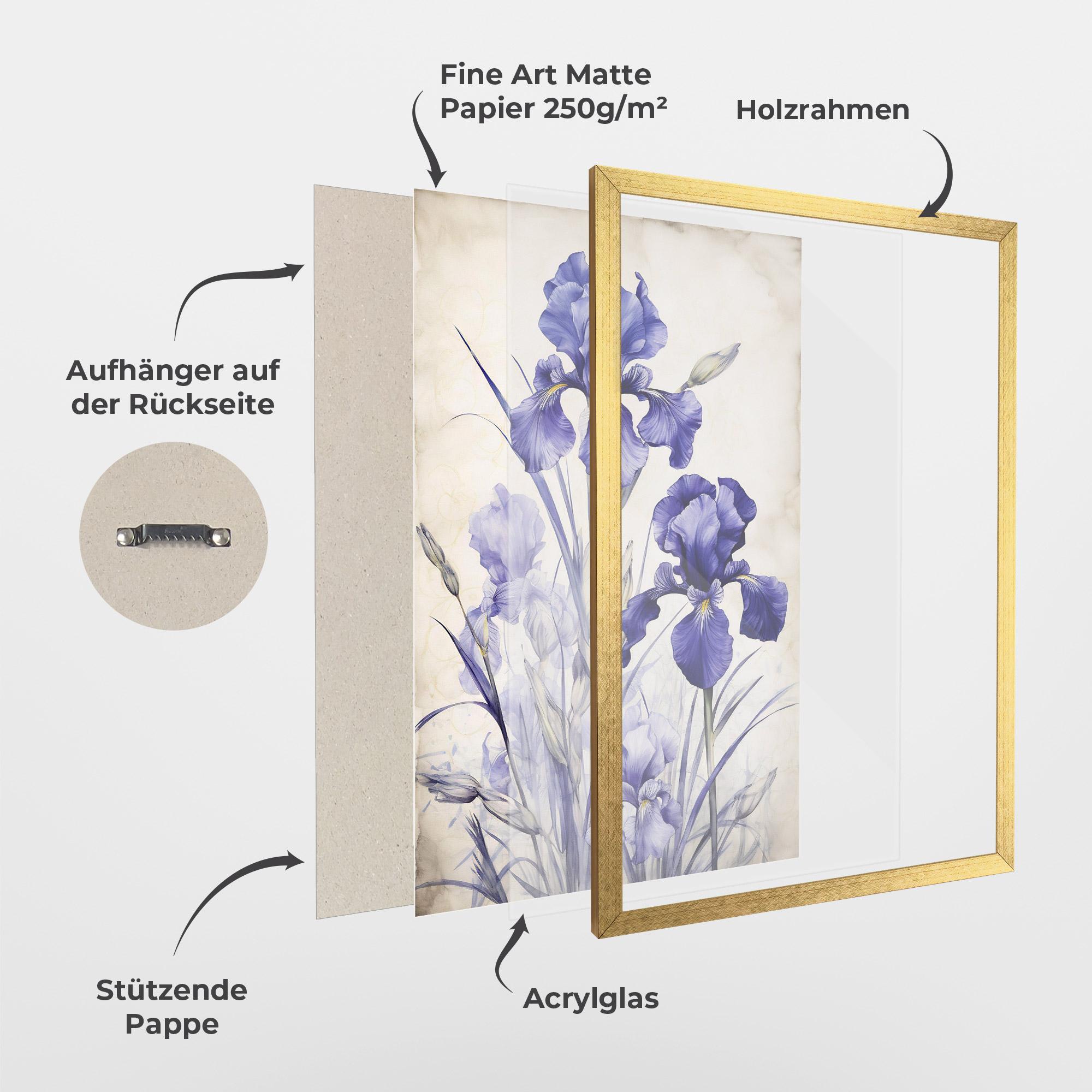 Gerahmte Poster Irises Painting mockup 1