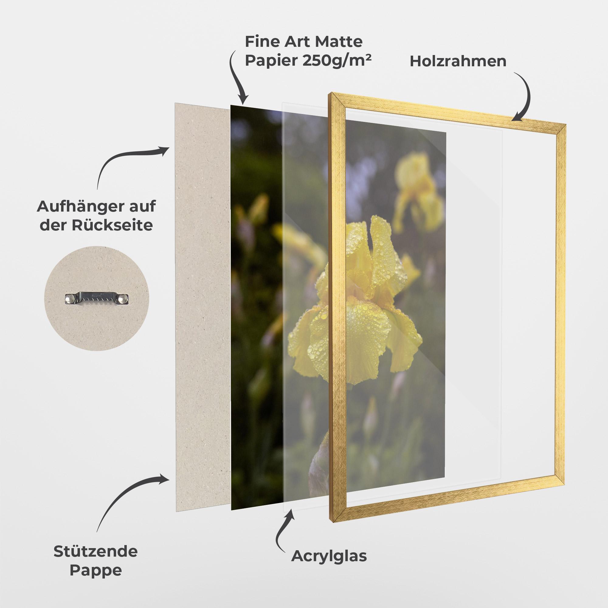 Gerahmte Poster Yellow Iris After Rain mockup 1