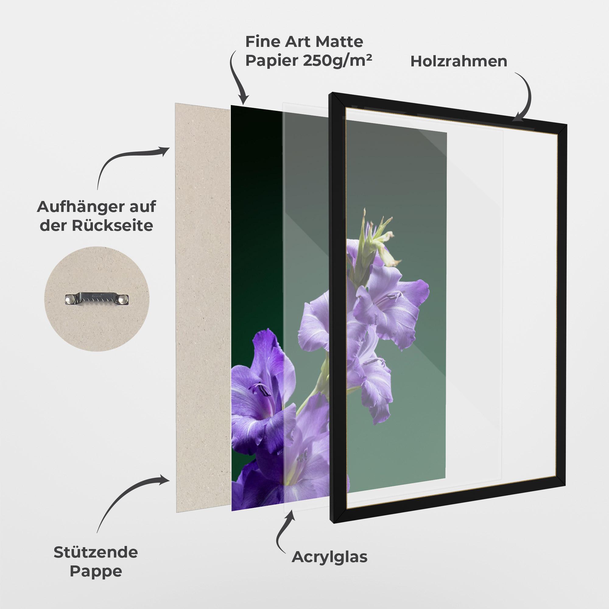 Gerahmte Poster Iris On Green mockup 1
