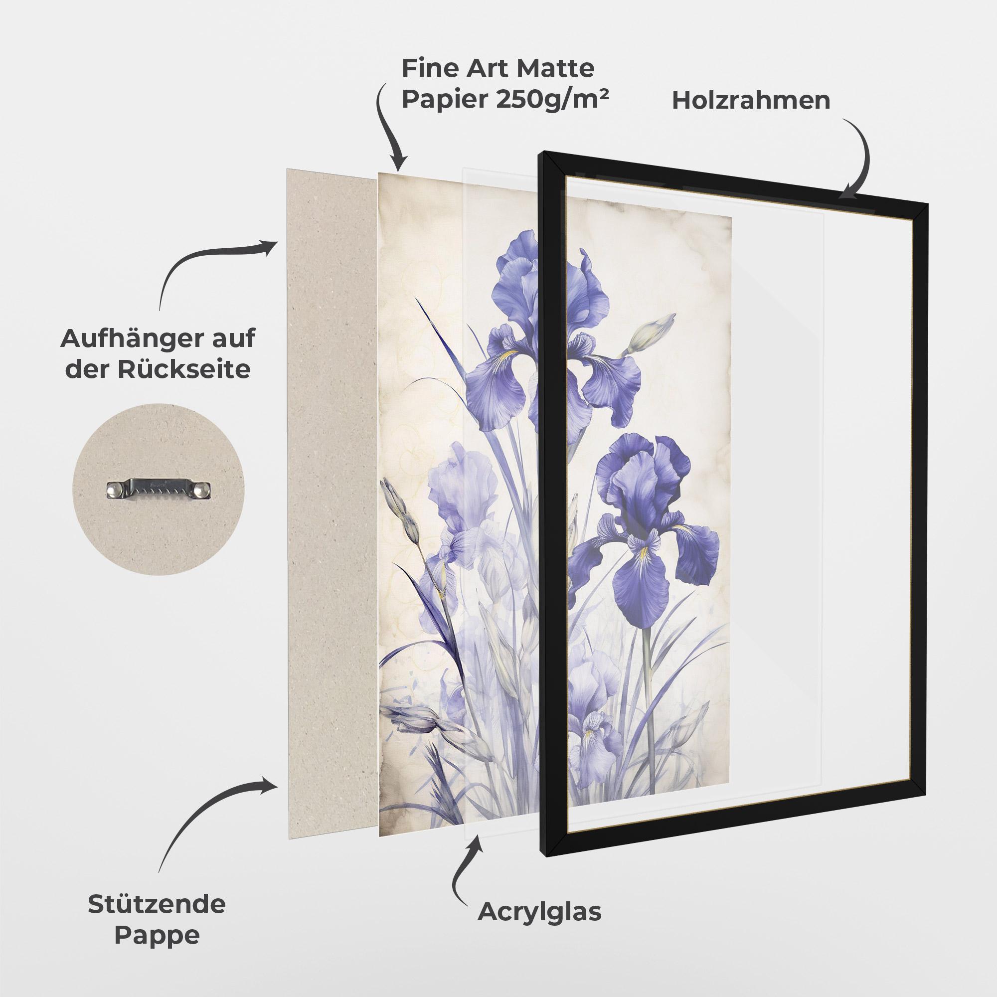 Gerahmte Poster Irises Painting mockup 1