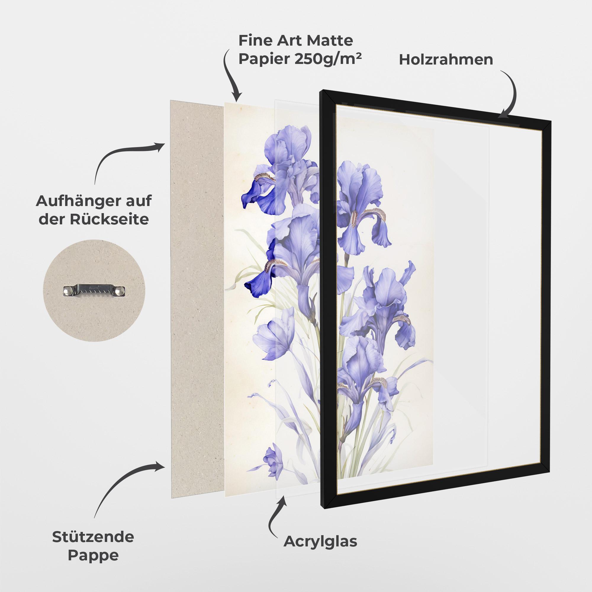 Gerahmte Poster Purple Iris On Cream mockup 1