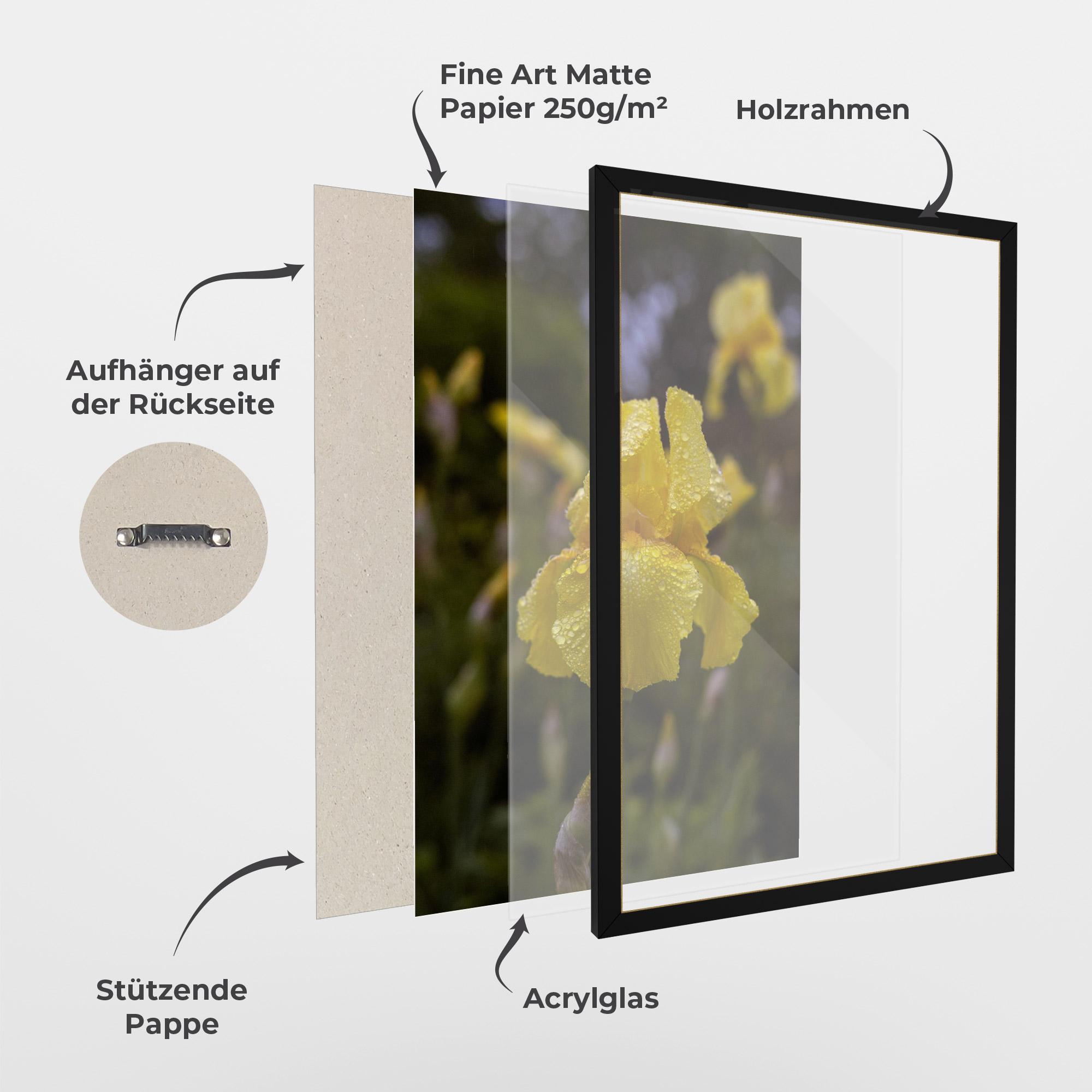 Gerahmte Poster Yellow Iris After Rain mockup 1