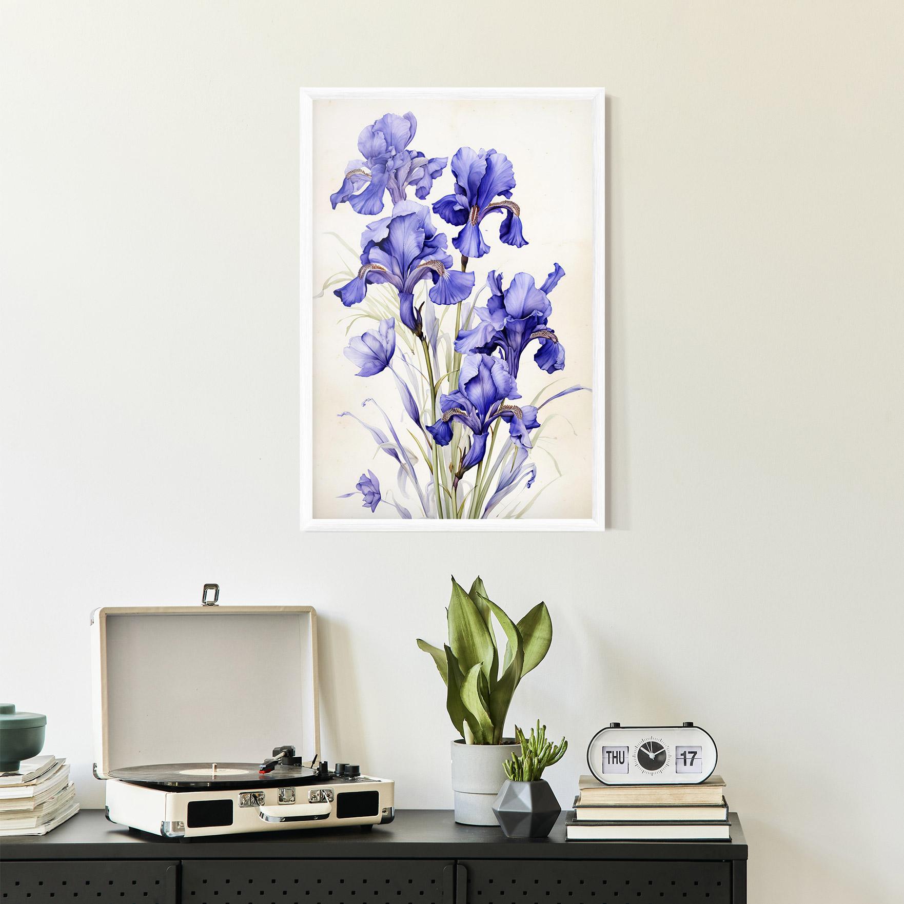 Gerahmte Poster Purple Iris On Cream mockup 2