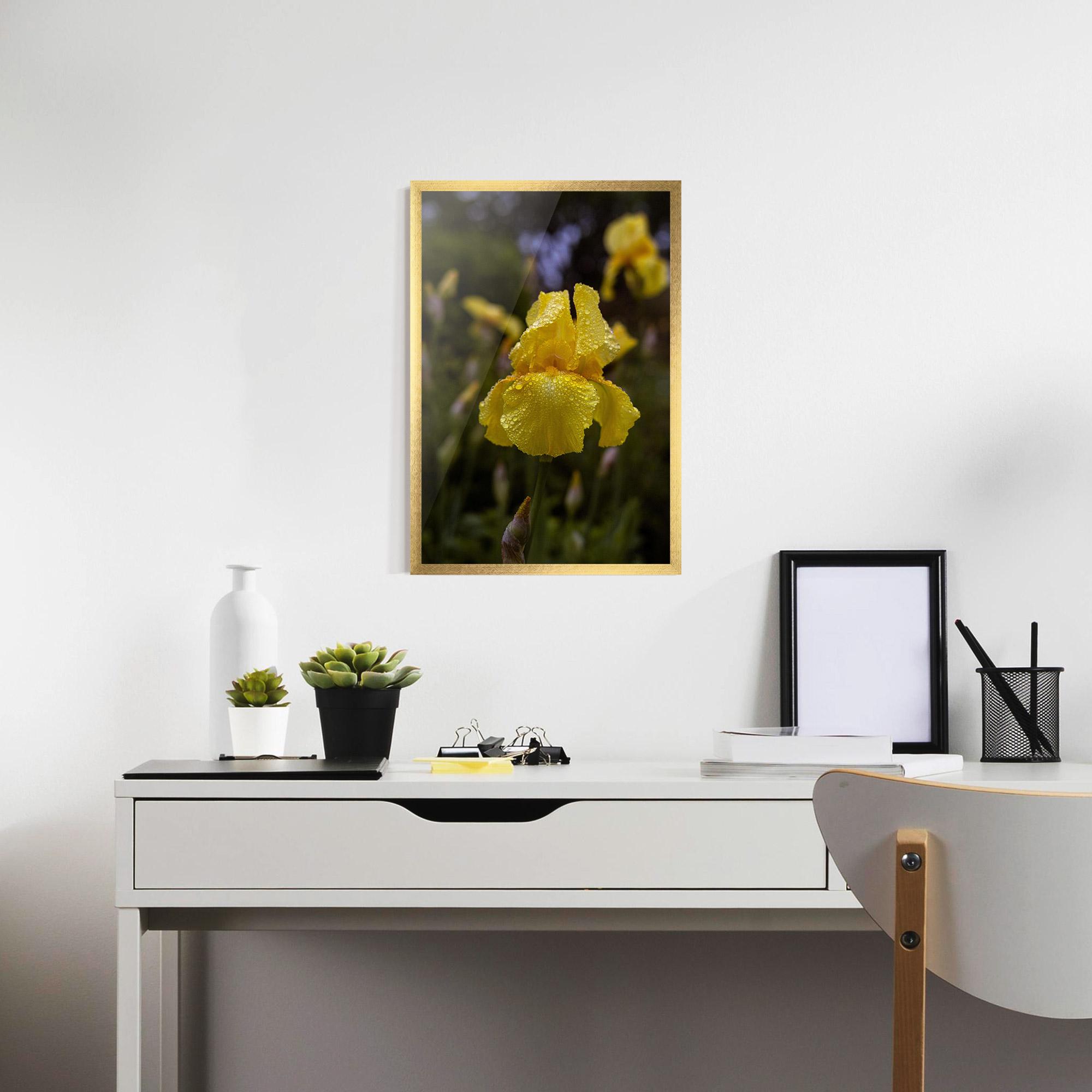 Gerahmte Poster Yellow Iris After Rain mockup 7