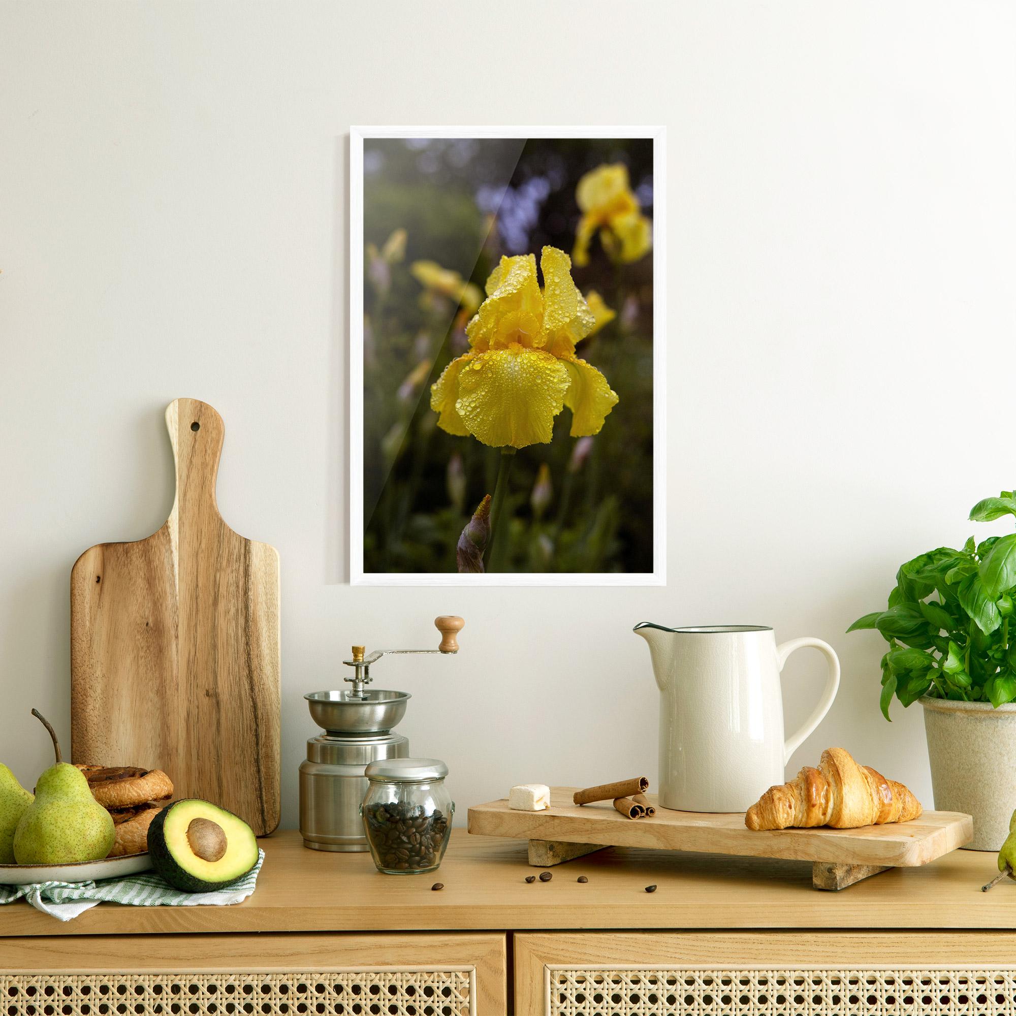 Gerahmte Poster Yellow Iris After Rain mockup 8