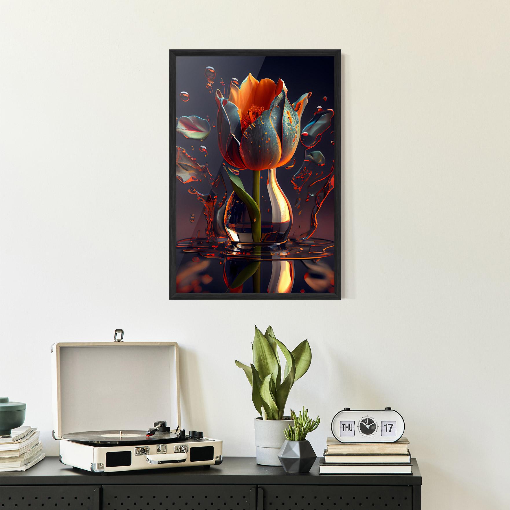 Gerahmte Poster Black Tulip In Vase mockup 2