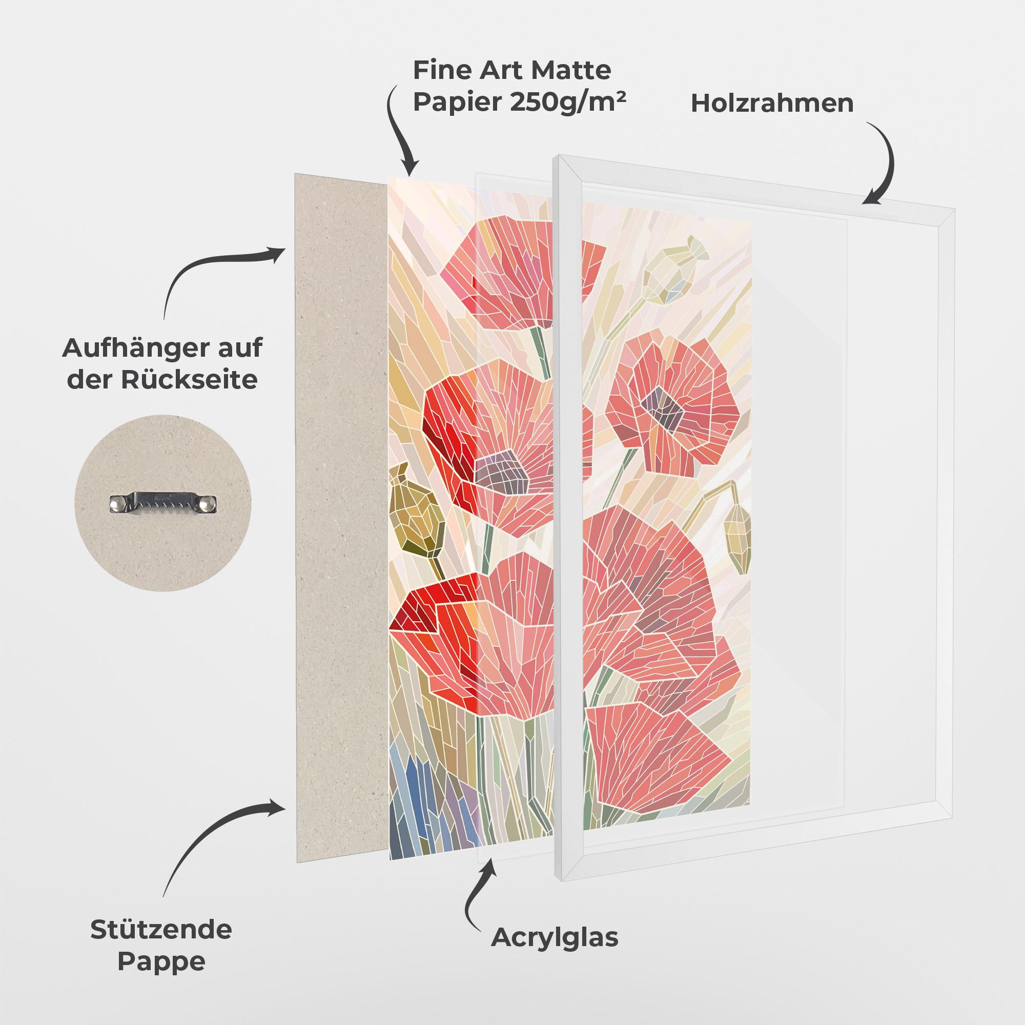 Gerahmte Poster Poppy Stained Glass mockup 1