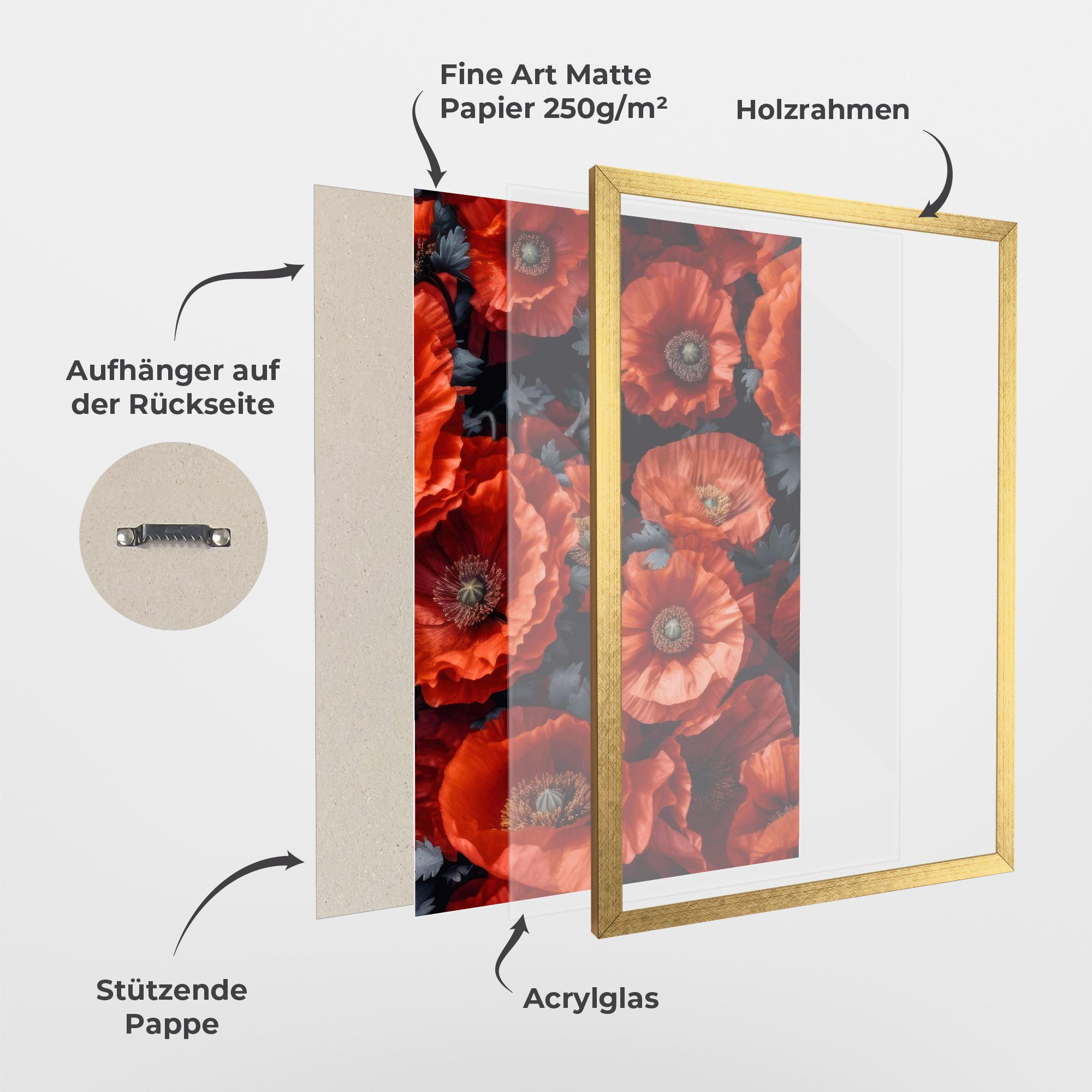 Gerahmte Poster Black Red Poppies mockup 1