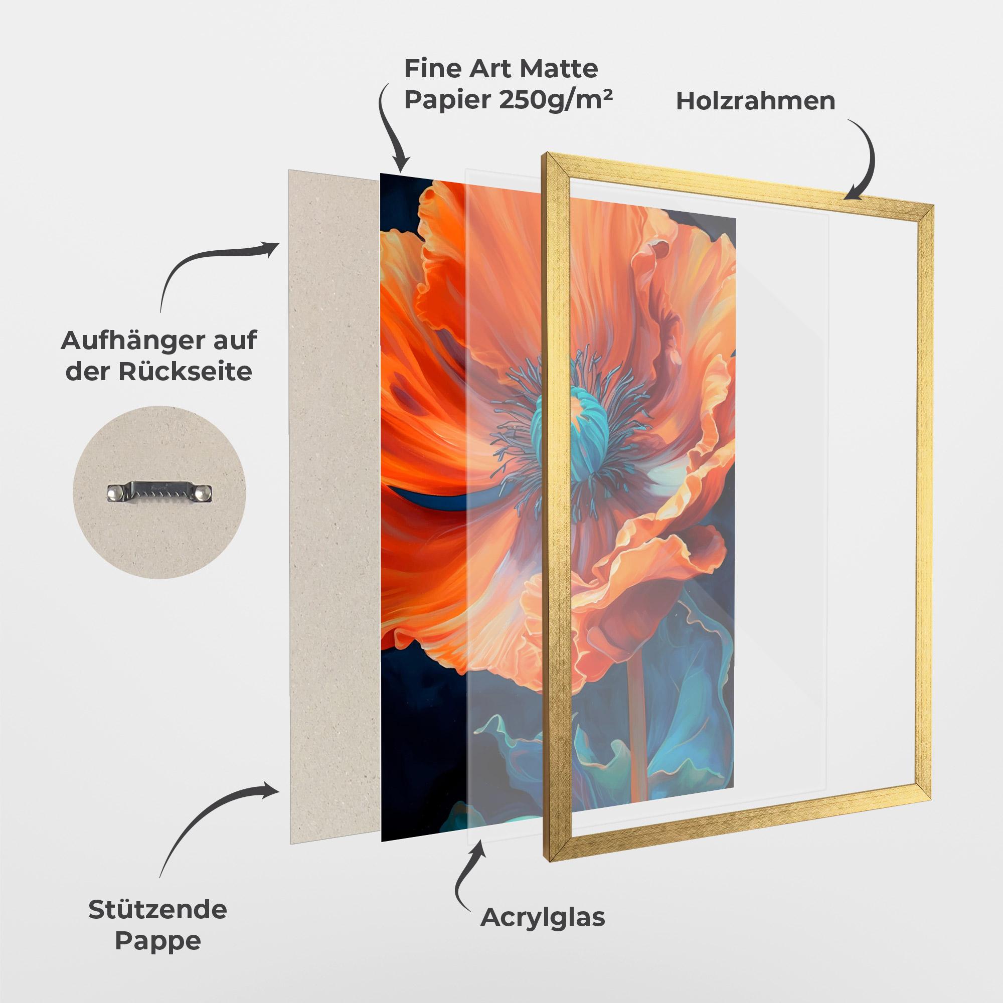 Gerahmte Poster Orange Blue Poppy mockup 1