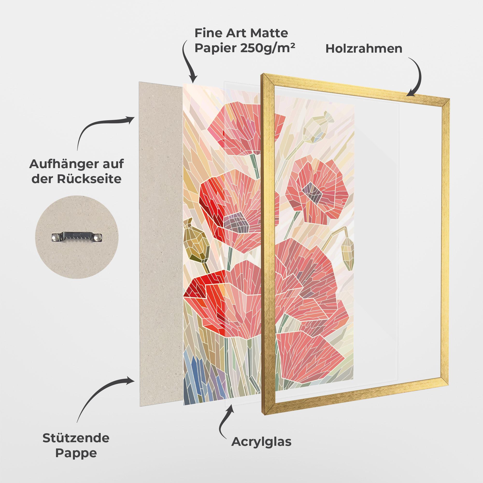 Gerahmte Poster Poppy Stained Glass mockup 1