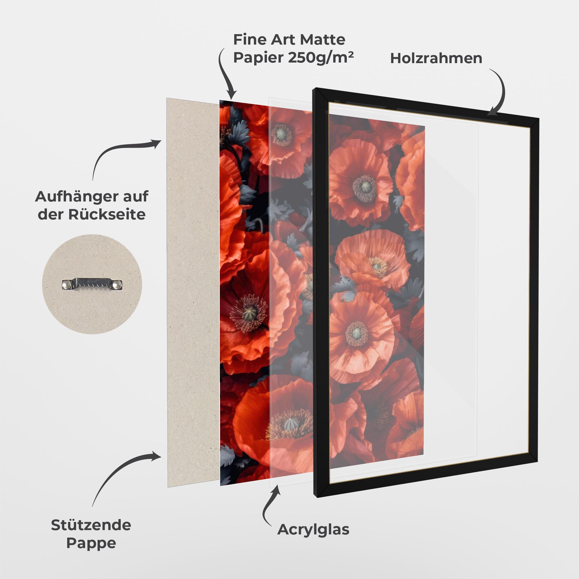 Gerahmte Poster Black Red Poppies mockup 1