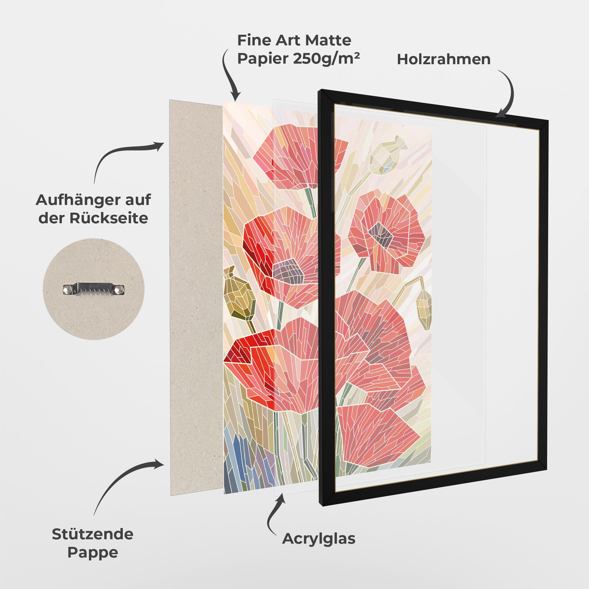 Gerahmte Poster Poppy Stained Glass mockup 1