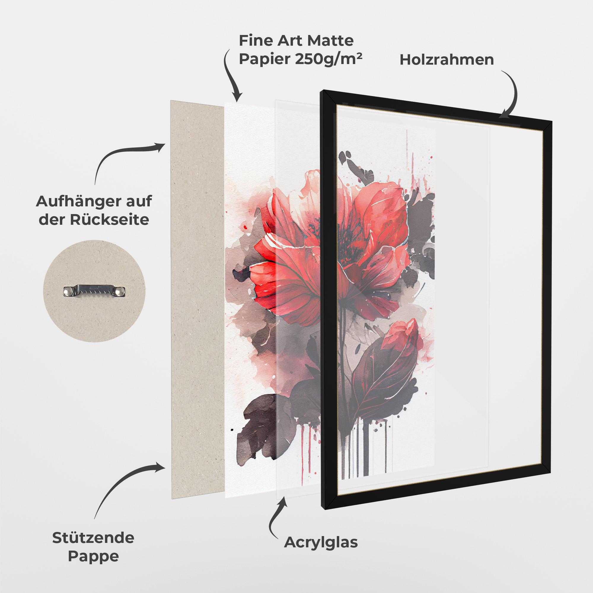 Gerahmte Poster Watercolor Poppy mockup 1