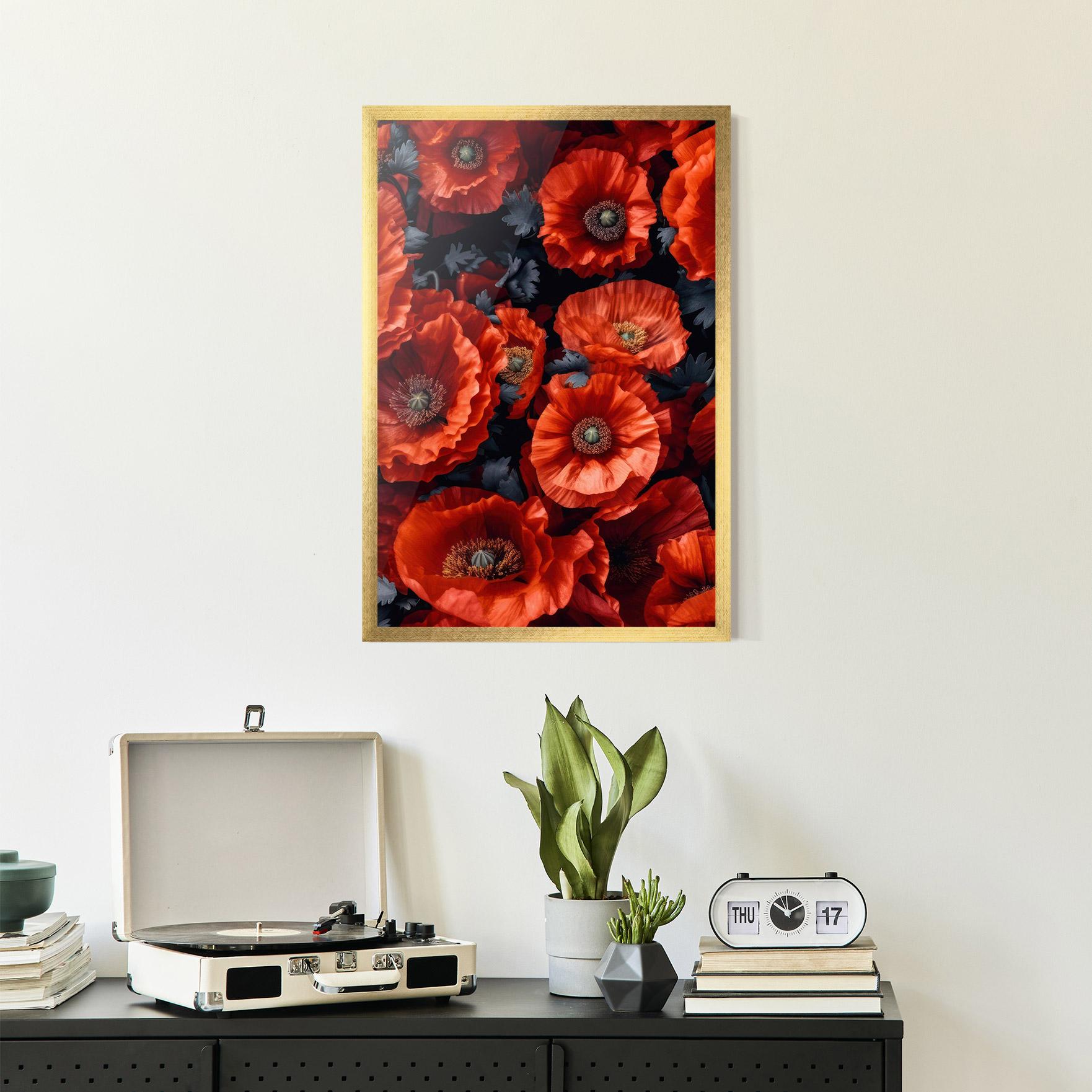 Gerahmte Poster Black Red Poppies mockup 2