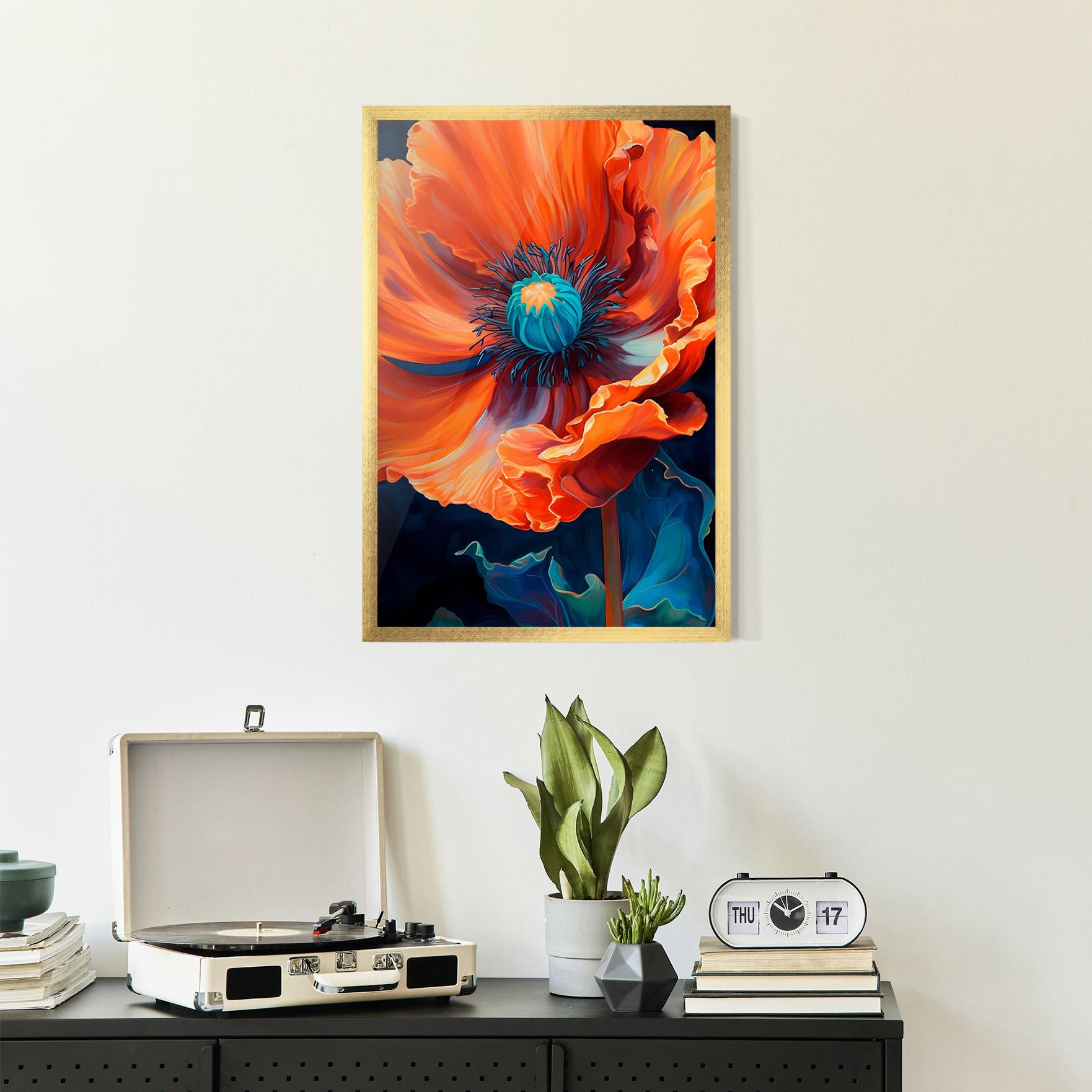 Gerahmte Poster Orange Blue Poppy mockup 2
