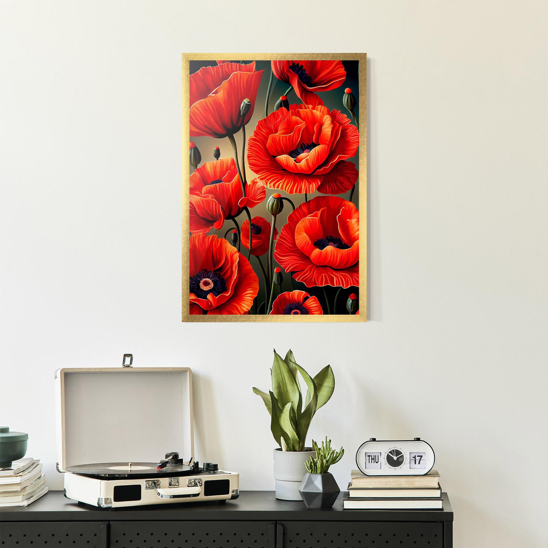 Gerahmte Poster Pretty Poppy On Green mockup 2